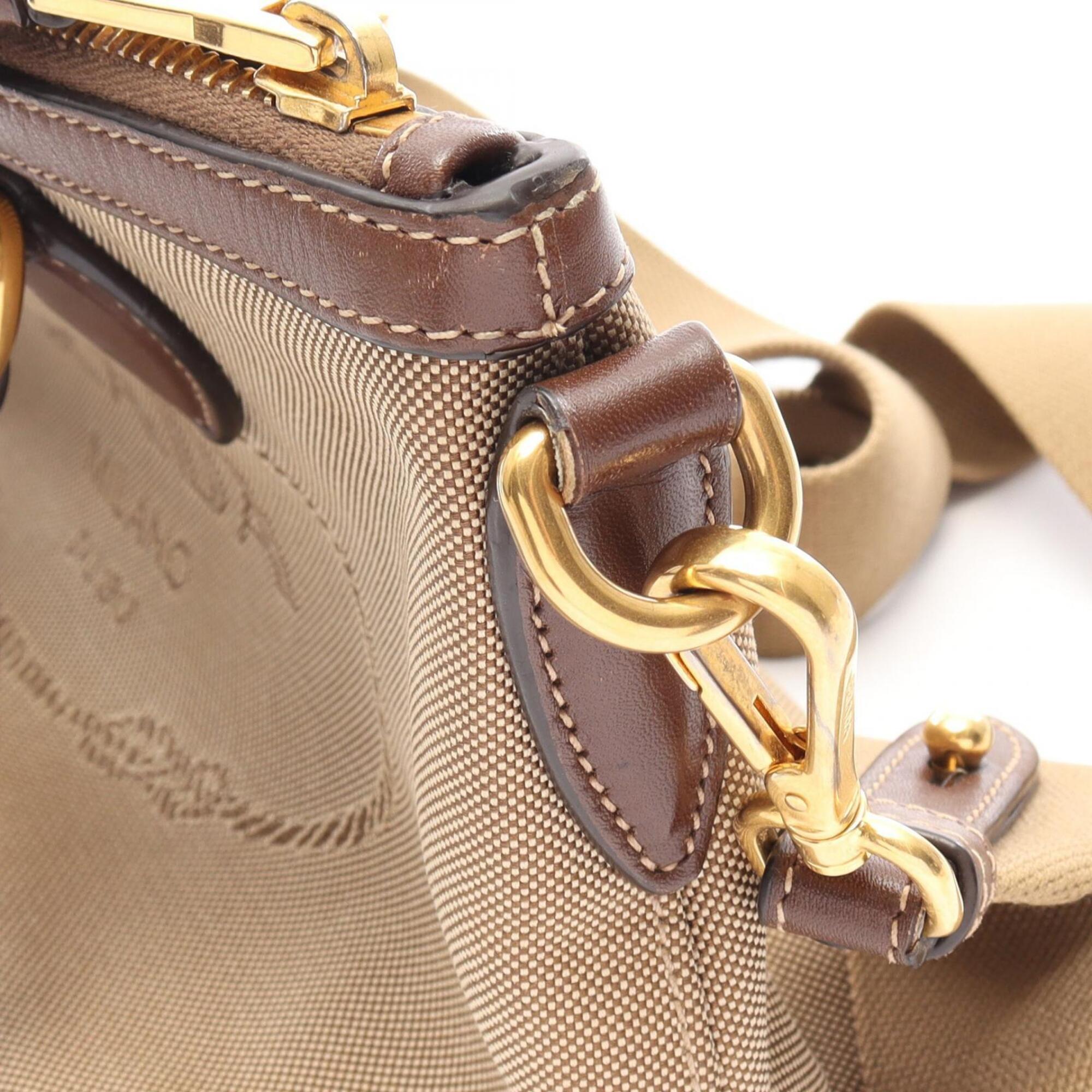 Prada Beige Brown Canvas Leather Handbag (Pre-Owned)