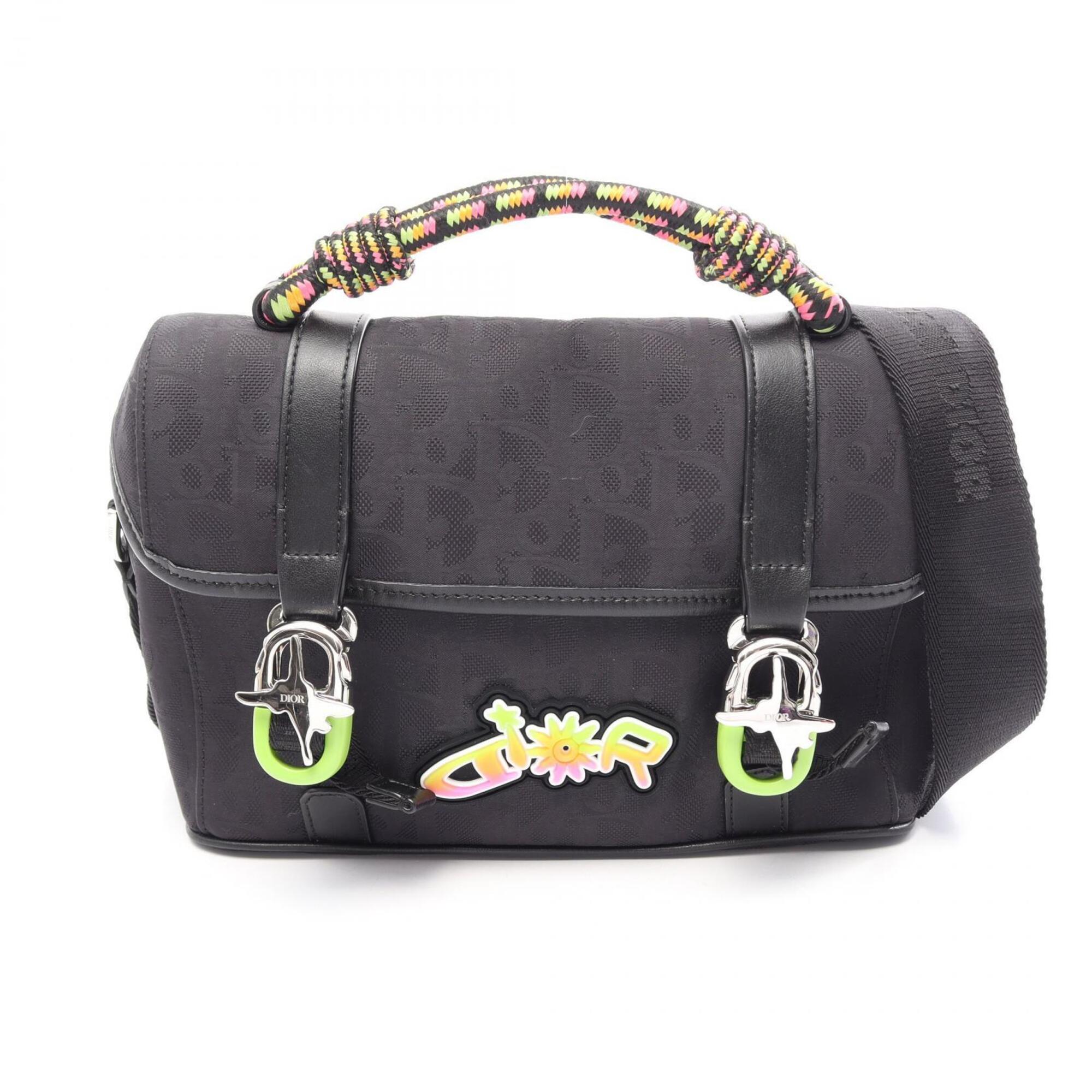 Christian Dior Black Multi-Color Canvas Leather Handbag Messenger Bag Shoulder Bag (Pre-Owned)