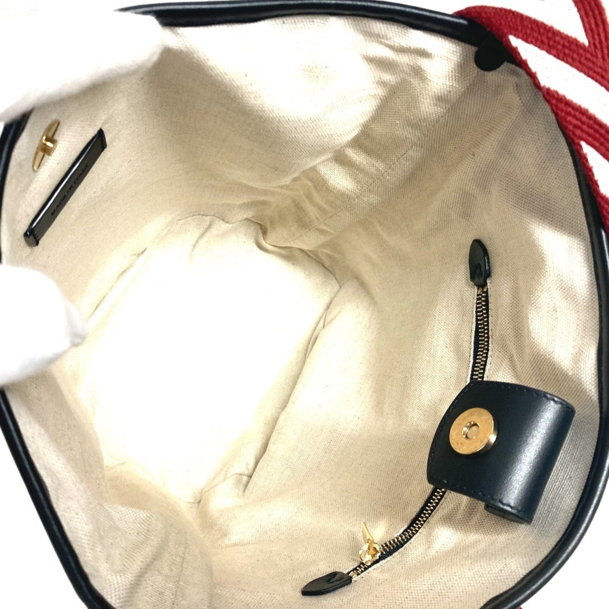 Bally Black Red Color White Canvas Handbag Shoulder Bag (Pre-Owned)