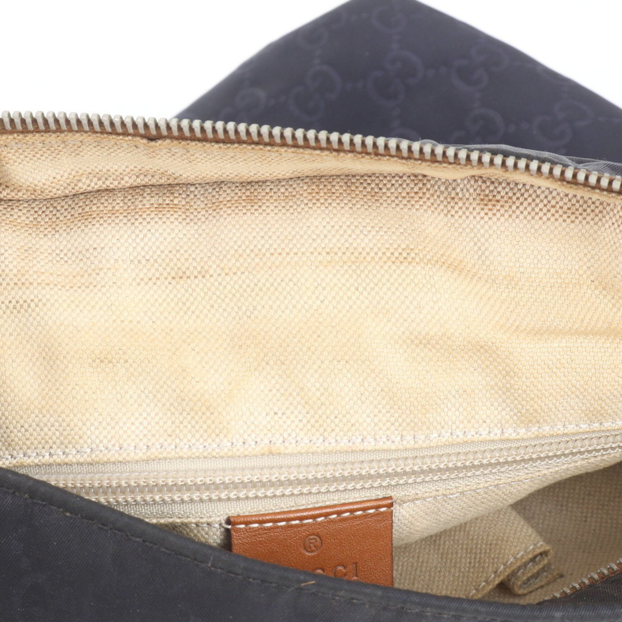 Gucci Brown Navy Leather Nylon Messenger Bag Shoulder Bag (Pre-Owned)