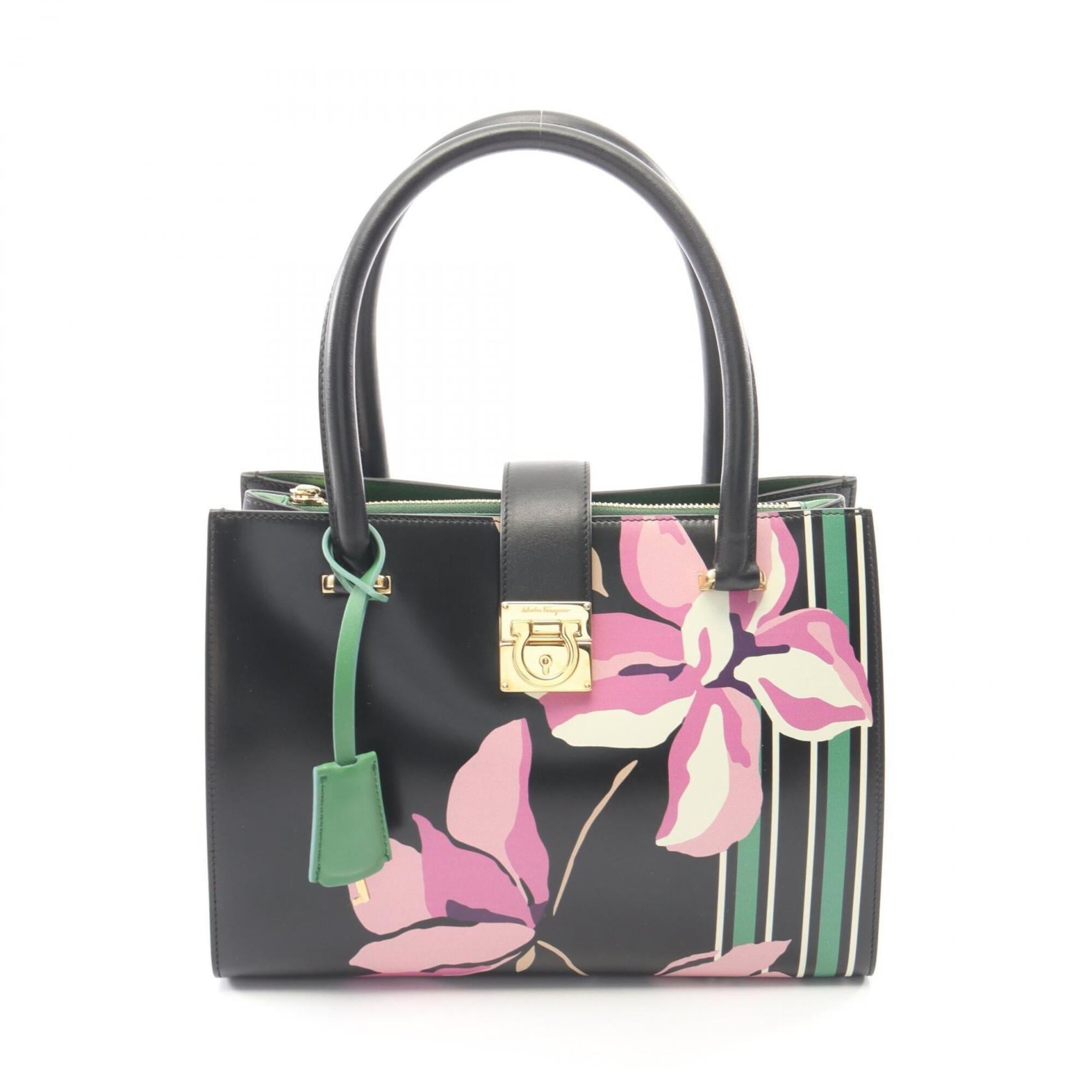 Salvatore Ferragamo Black Multi-Color Leather Handbag (Pre-Owned)