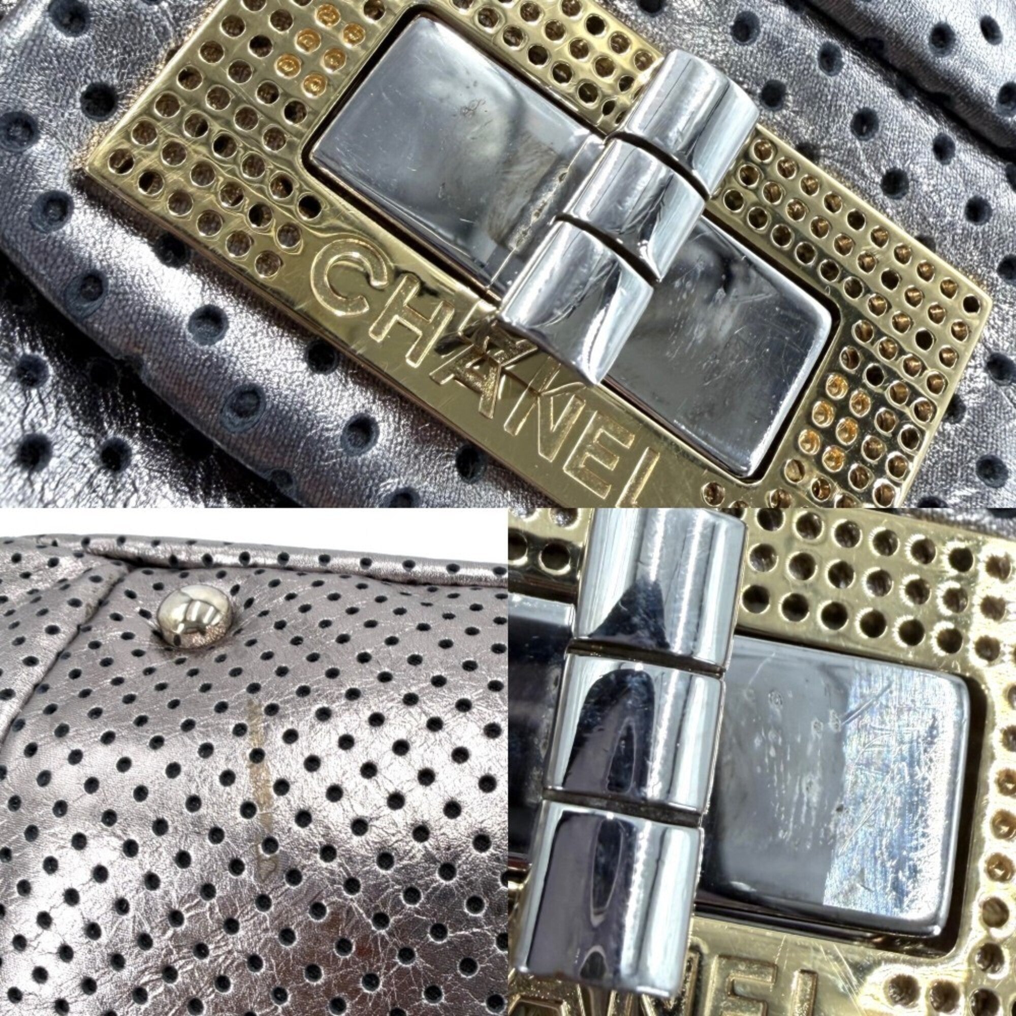 Chanel Silver Leather Handbag Shoulder Bag (Pre-Owned)