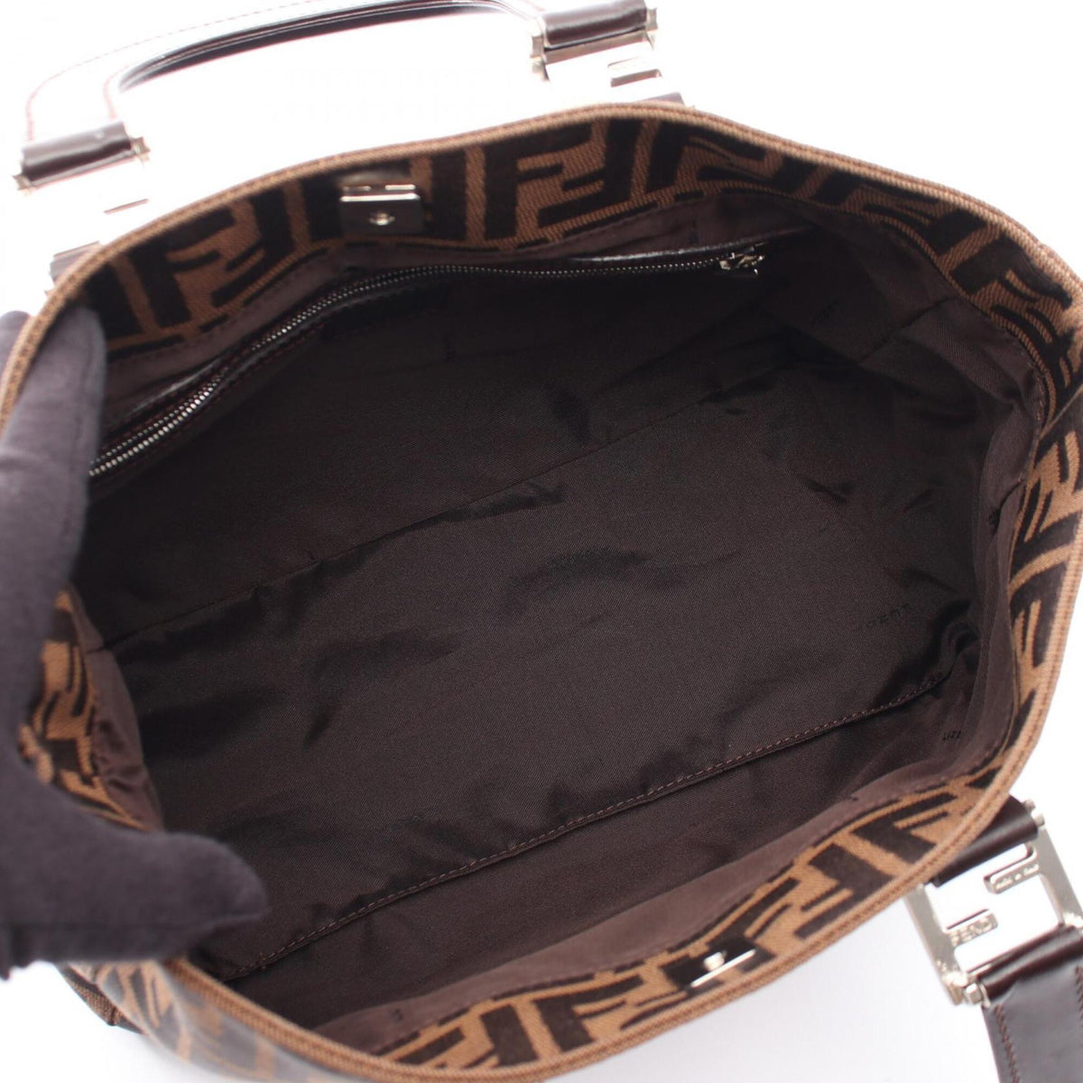 Fendi Zucca Black Brown Canvas Leather Tote Bag (Pre-Owned)