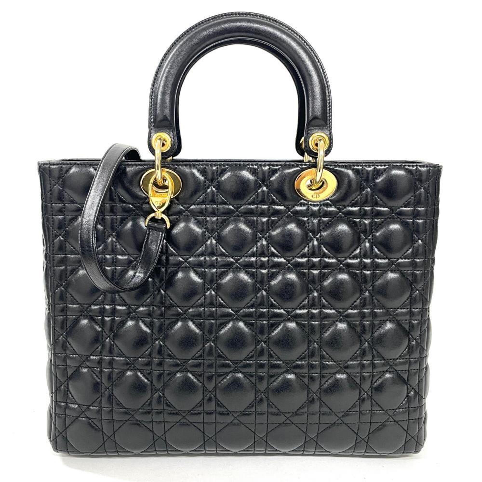 Christian Dior Lady Dior Black Leather Handbag (Pre-Owned)