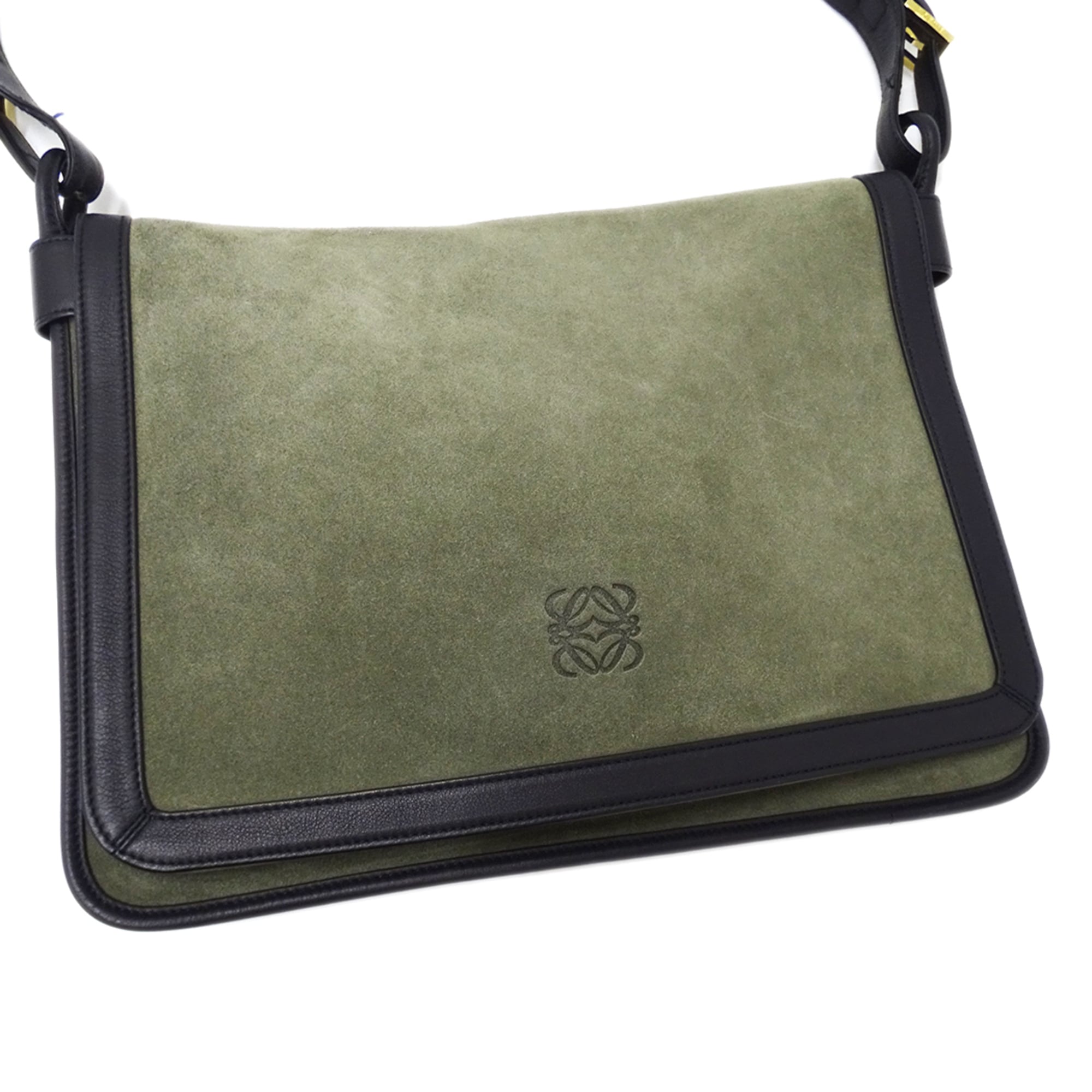 Loewe Black Green Suede Handbag Shoulder Bag (Pre-Owned)