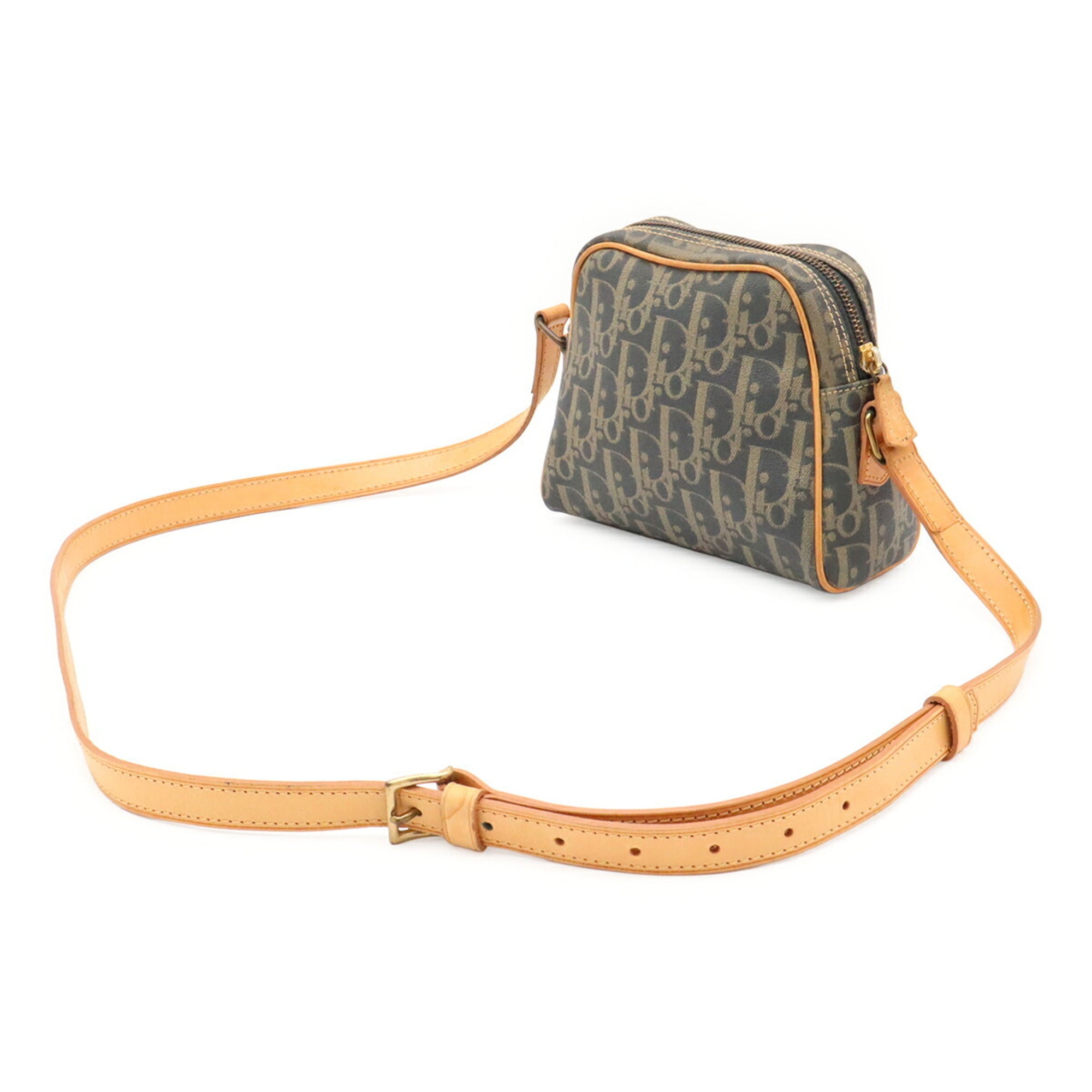 Christian Dior Beige Charcoal Gray Coated Canvas Leather Pochette Shoulder Bag (Pre-Owned)