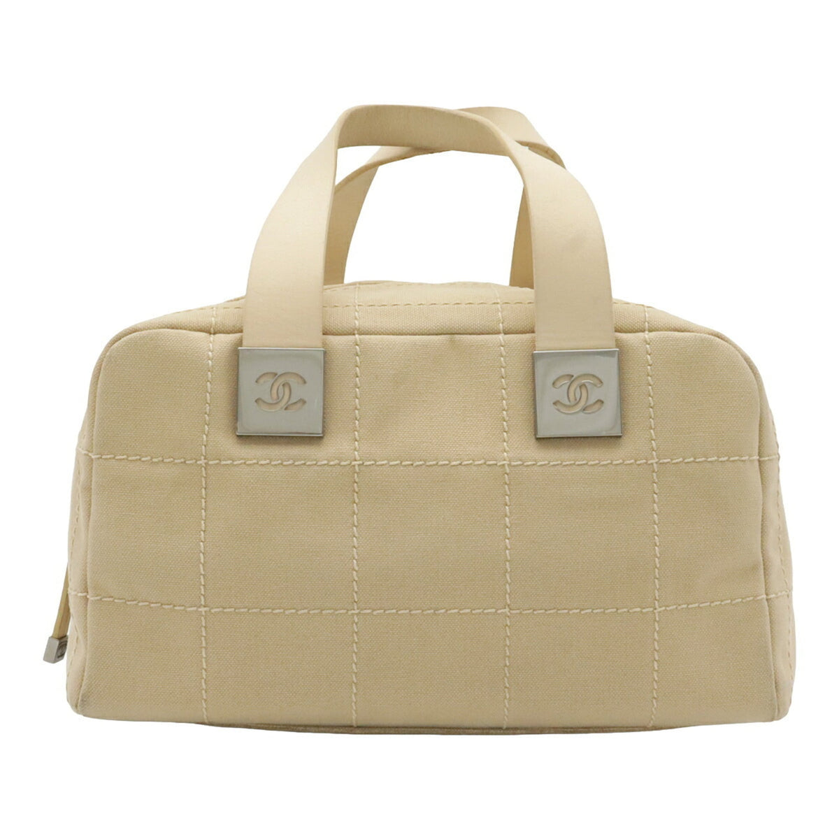 Chanel Beige Canvas Boston Bag Handbag (Pre-Owned)