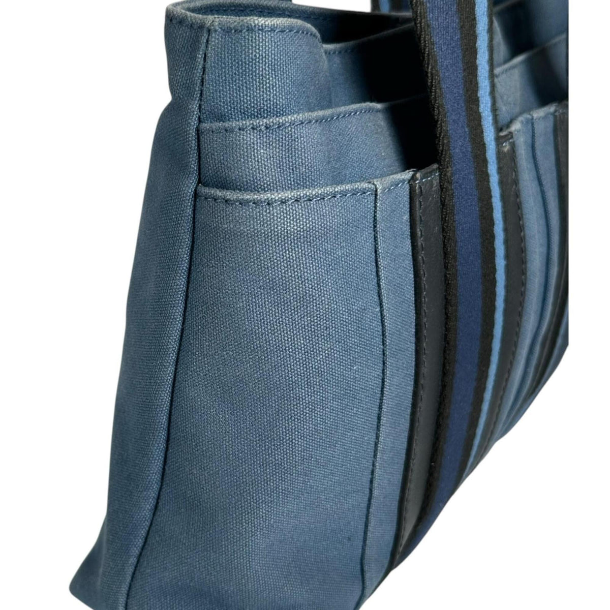 Hermes Black Blue Canvas Handbag Tote Bag (Pre-Owned)