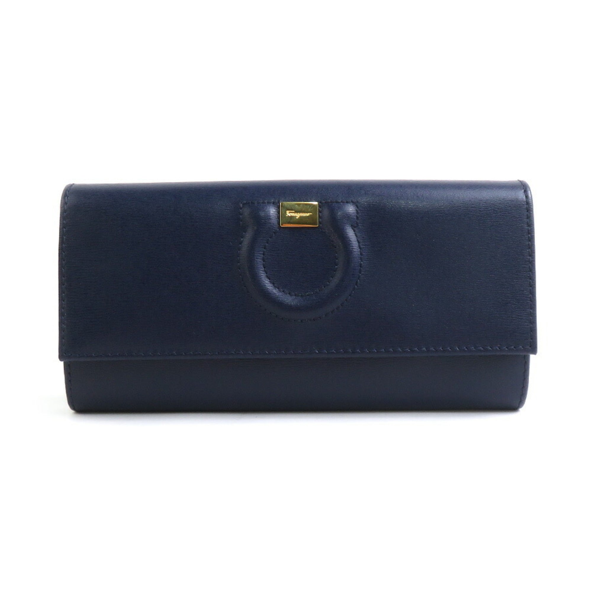 Salvatore Ferragamo Navy Leather Long Wallet (Bi-Fold) (Pre-Owned)