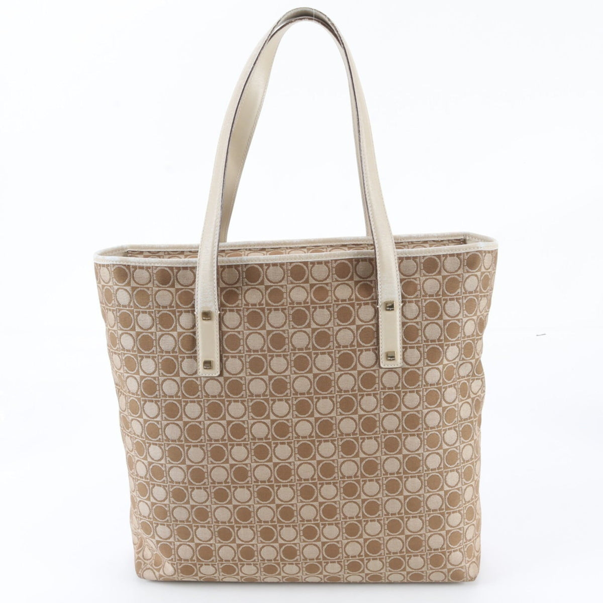 Salvatore Ferragamo Beige Leather Canvas Handbag Shoulder Bag Tote Bag (Pre-Owned)