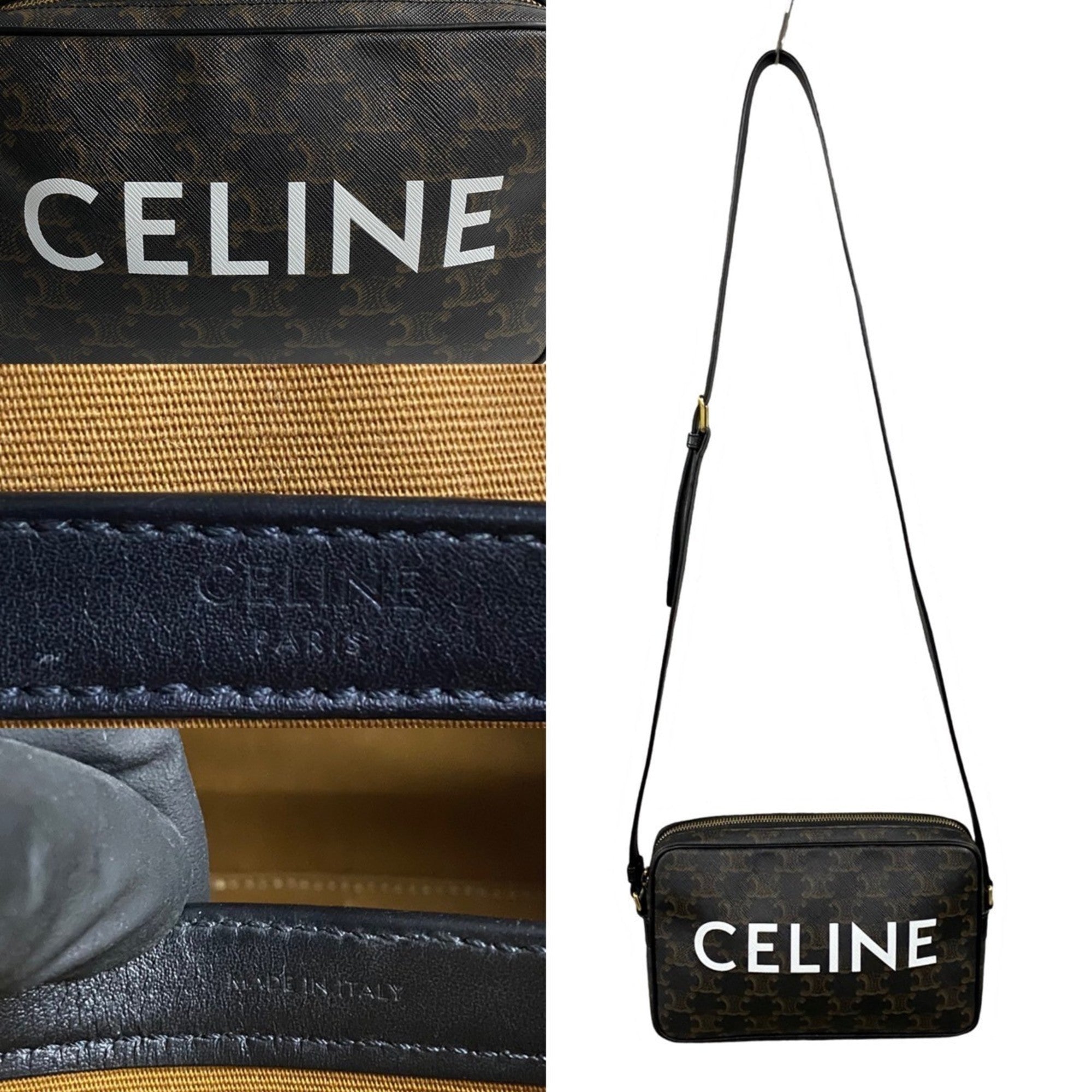 Celine Black Brown Leather Pvc Pochette Shoulder Bag (Pre-Owned)