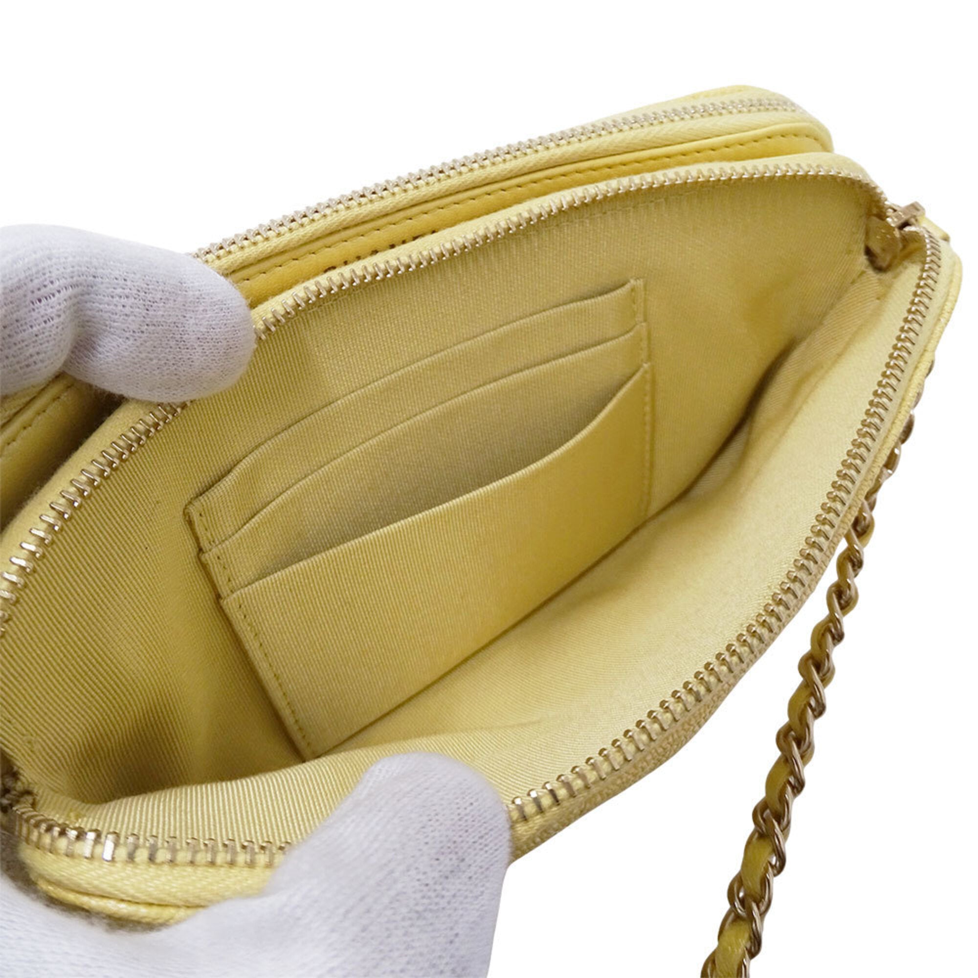 Chanel Yellow Grained Calfskin Chain/Shoulder Wallet (Pre-Owned)