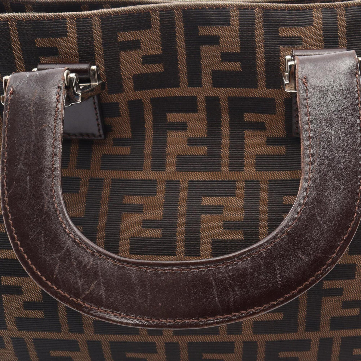 Fendi Beige Black Brown Canvas Leather Handbag (Pre-Owned)