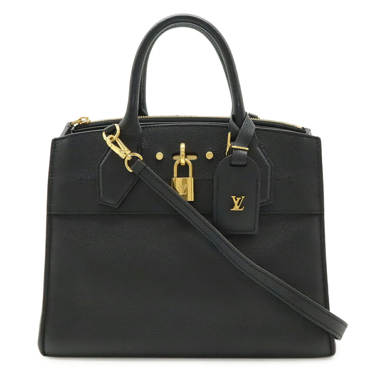 Louis Vuitton Noir Leather Handbag Shoulder Bag (Pre-Owned)