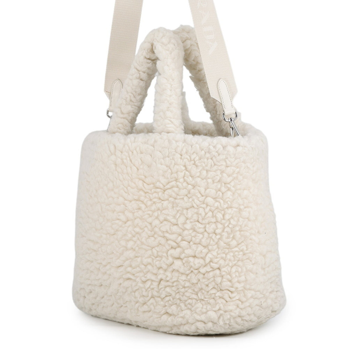 Prada White Cashmere Wool Handbag Tote Bag (Pre-Owned)