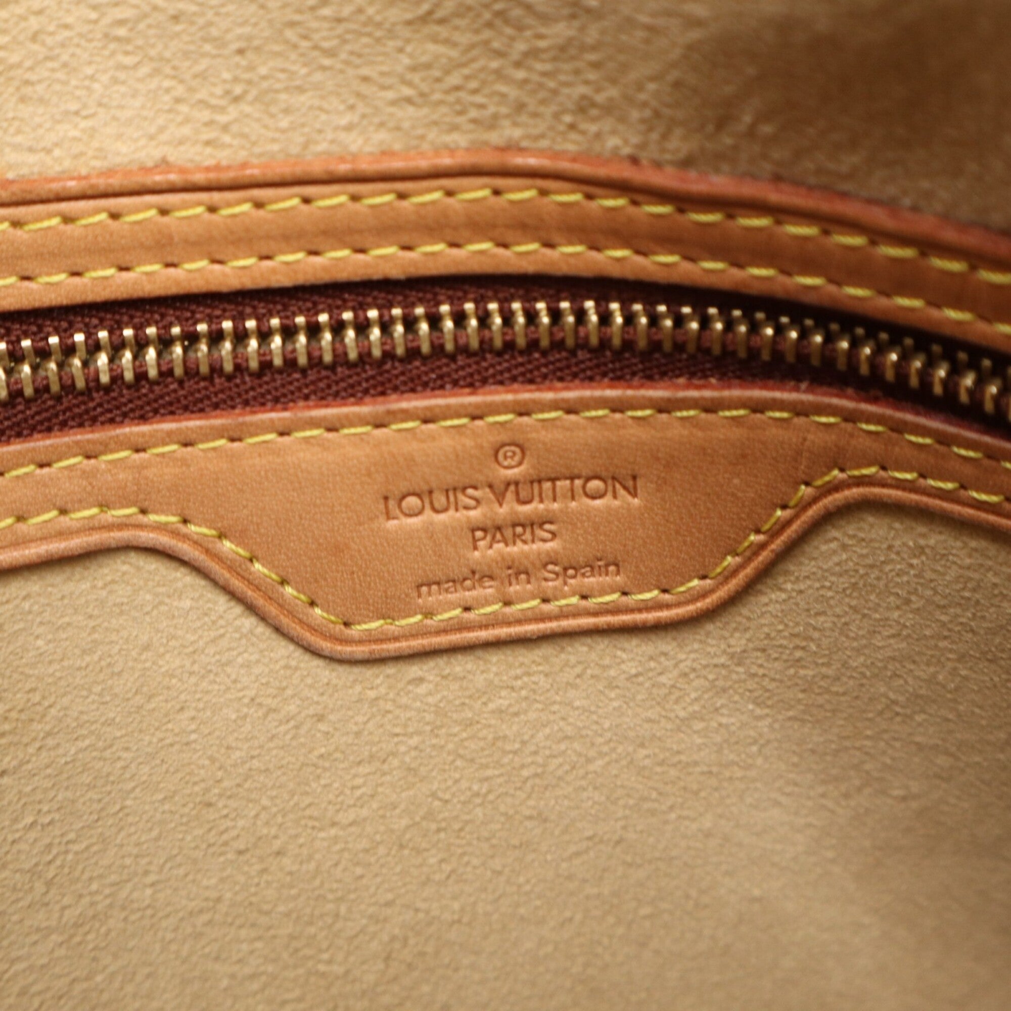 Louis Vuitton Beige Brown Monogram Coated Canvas Leather Handbag (Pre-Owned)