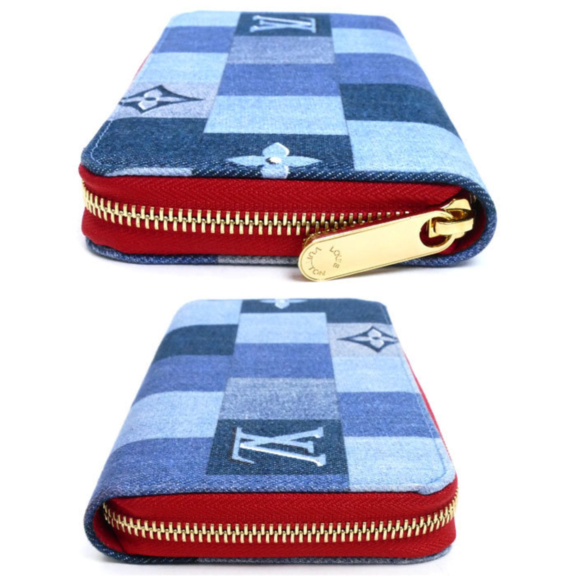Louis Vuitton Blue Red Color Monogram Denim Long Wallet (Bi-Fold) (Pre-Owned)