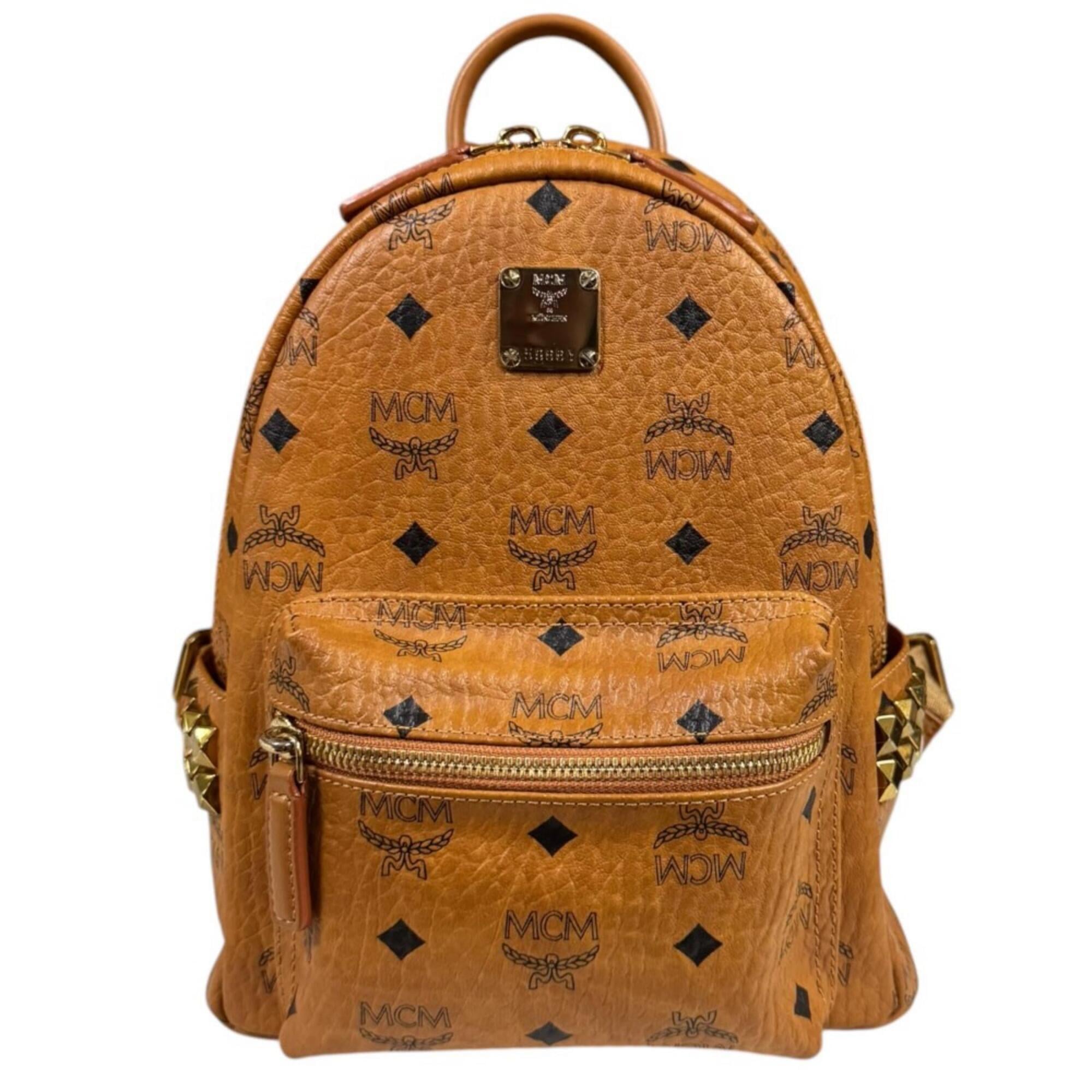 Mcm Brown Red Brown Leather Pvc Coated Canvas Backpack (Pre-Owned)