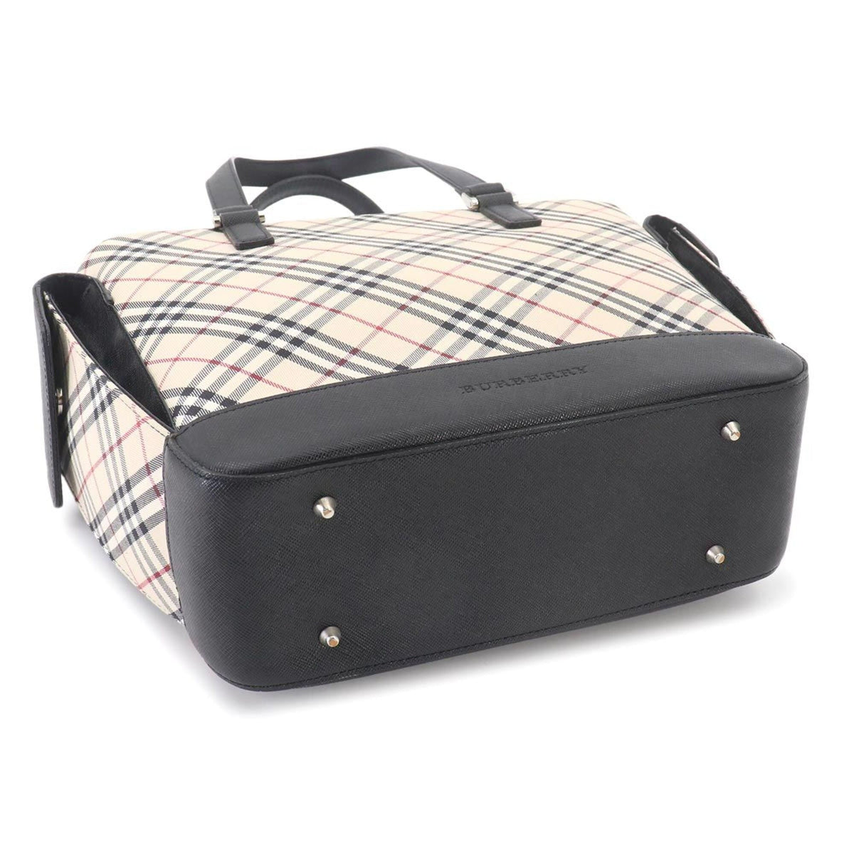 Burberry Beige Black Canvas Leather Handbag (Pre-Owned)