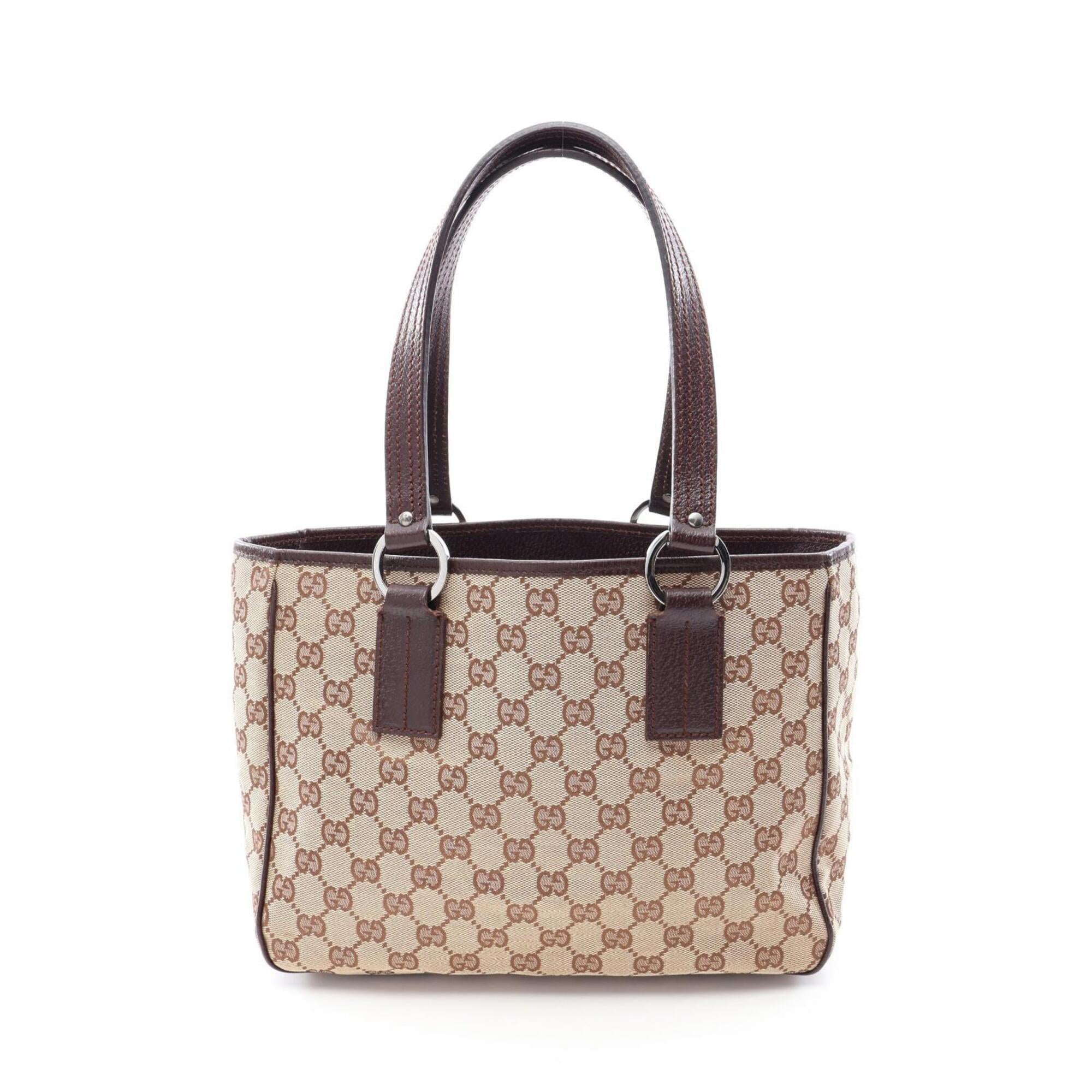 Gucci Beige Brown Canvas Leather Tote Bag (Pre-Owned)