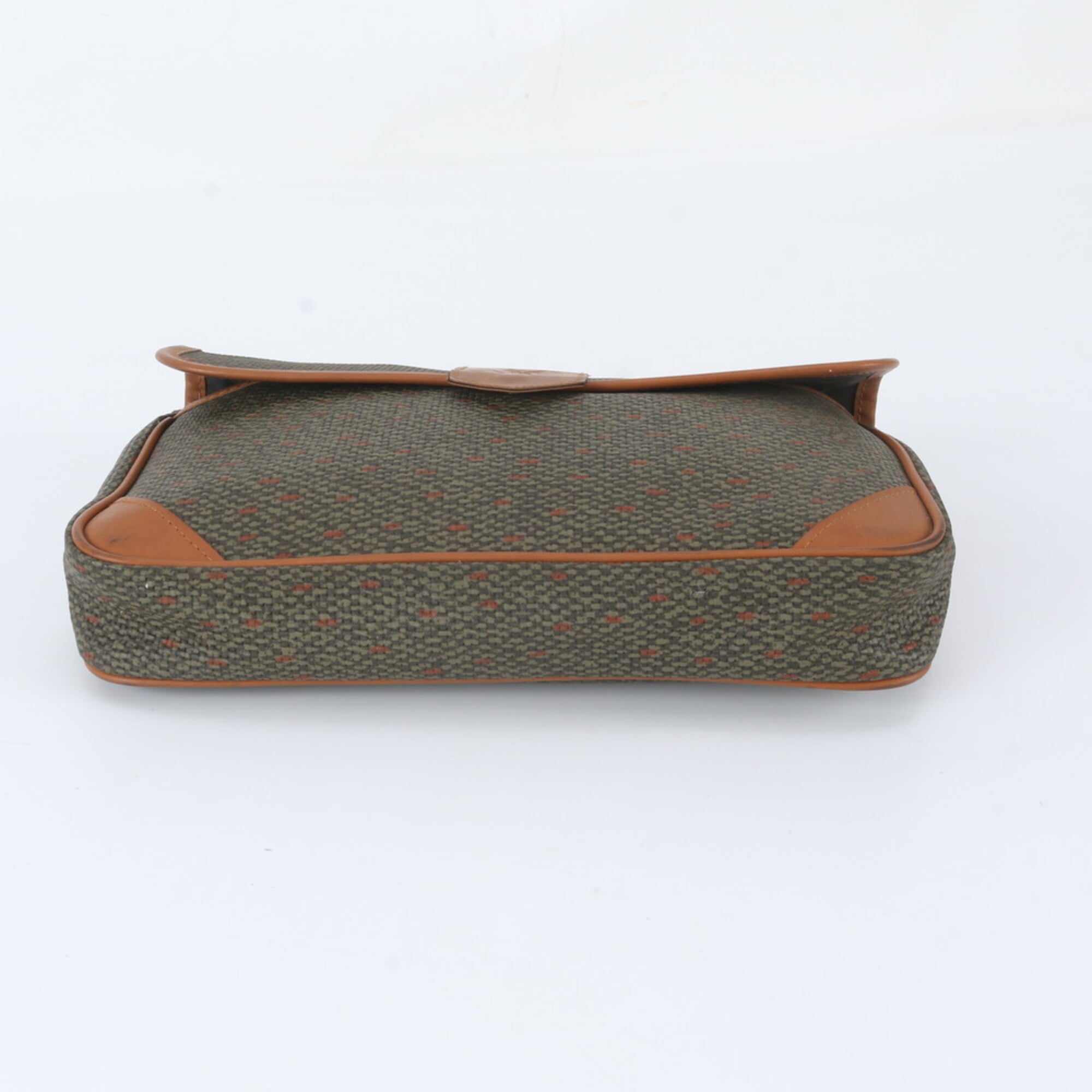 Saint Laurent Brown Green Khaki Leather Coated Canvas Clutch Bag Pouch (Pre-Owned)