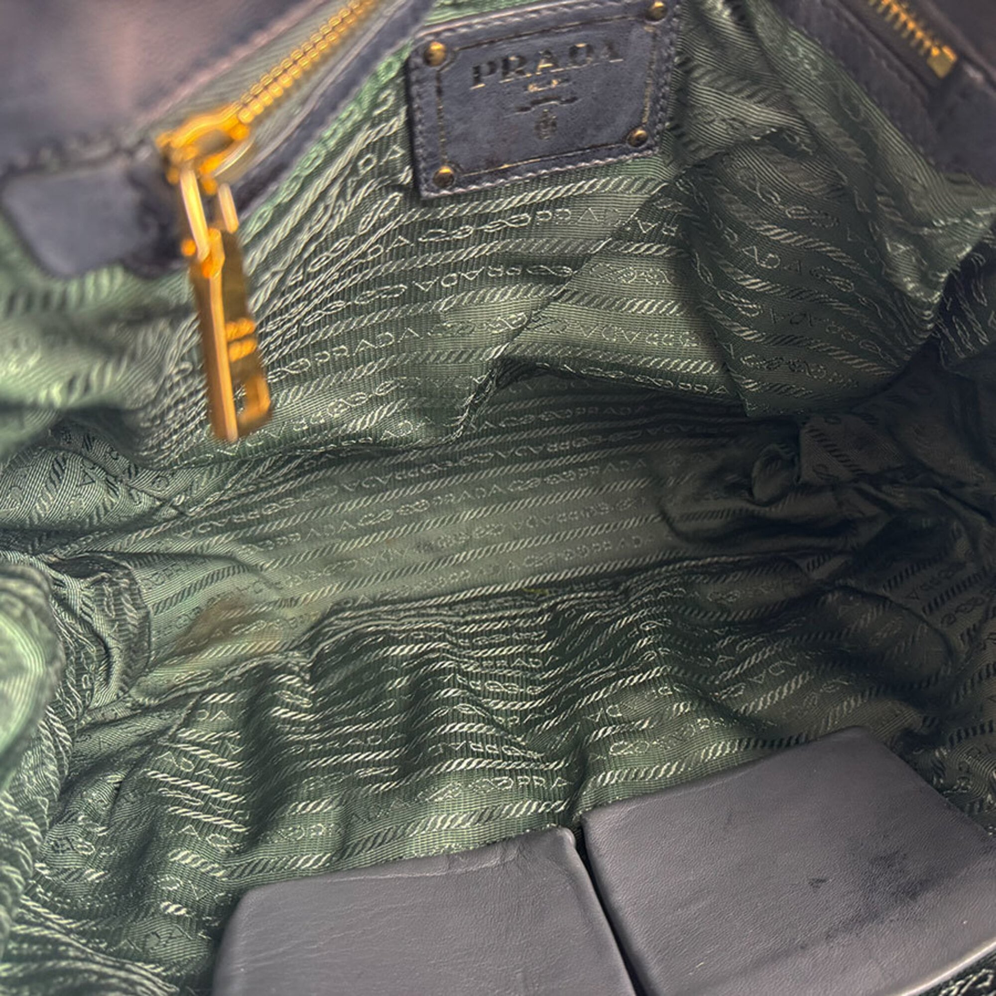 Prada Black Green Nylon Leather Handbag Shoulder Bag (Pre-Owned)