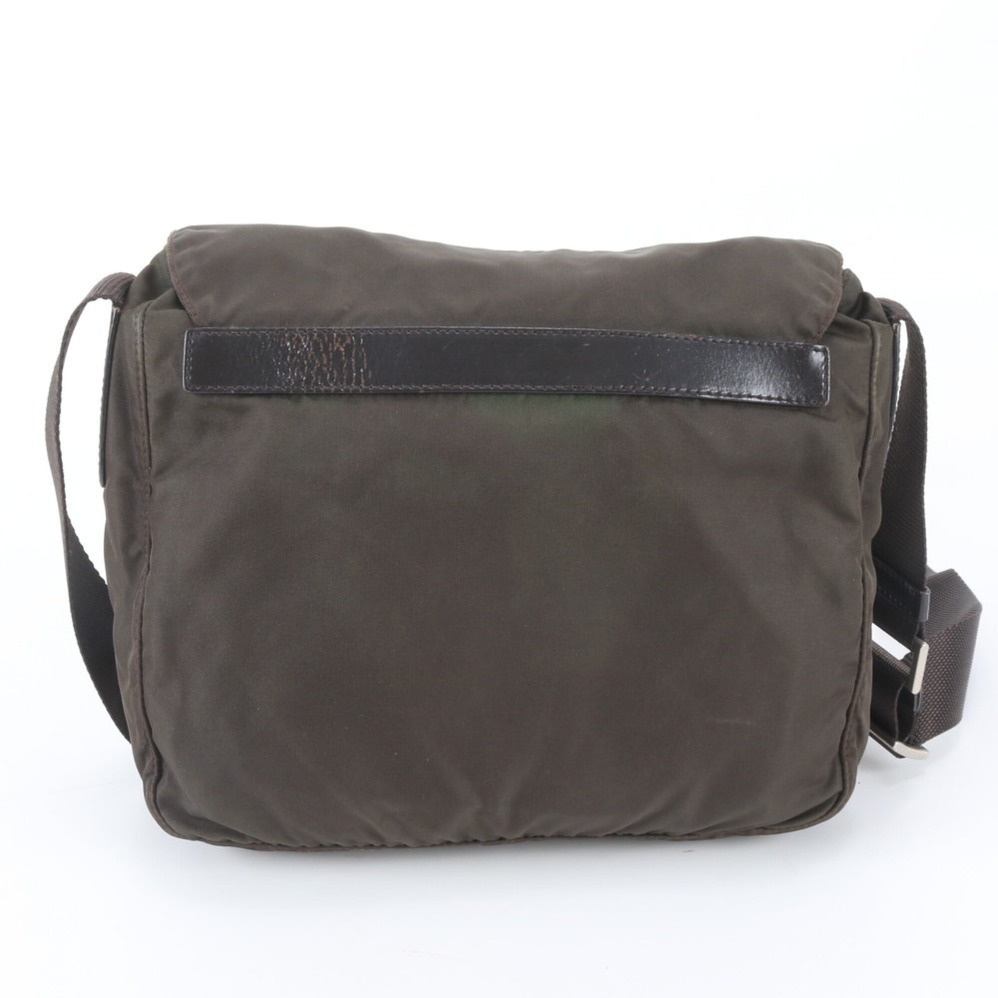 Prada Brown Green Khaki Nylon Leather Messenger Bag Shoulder Bag (Pre-Owned)