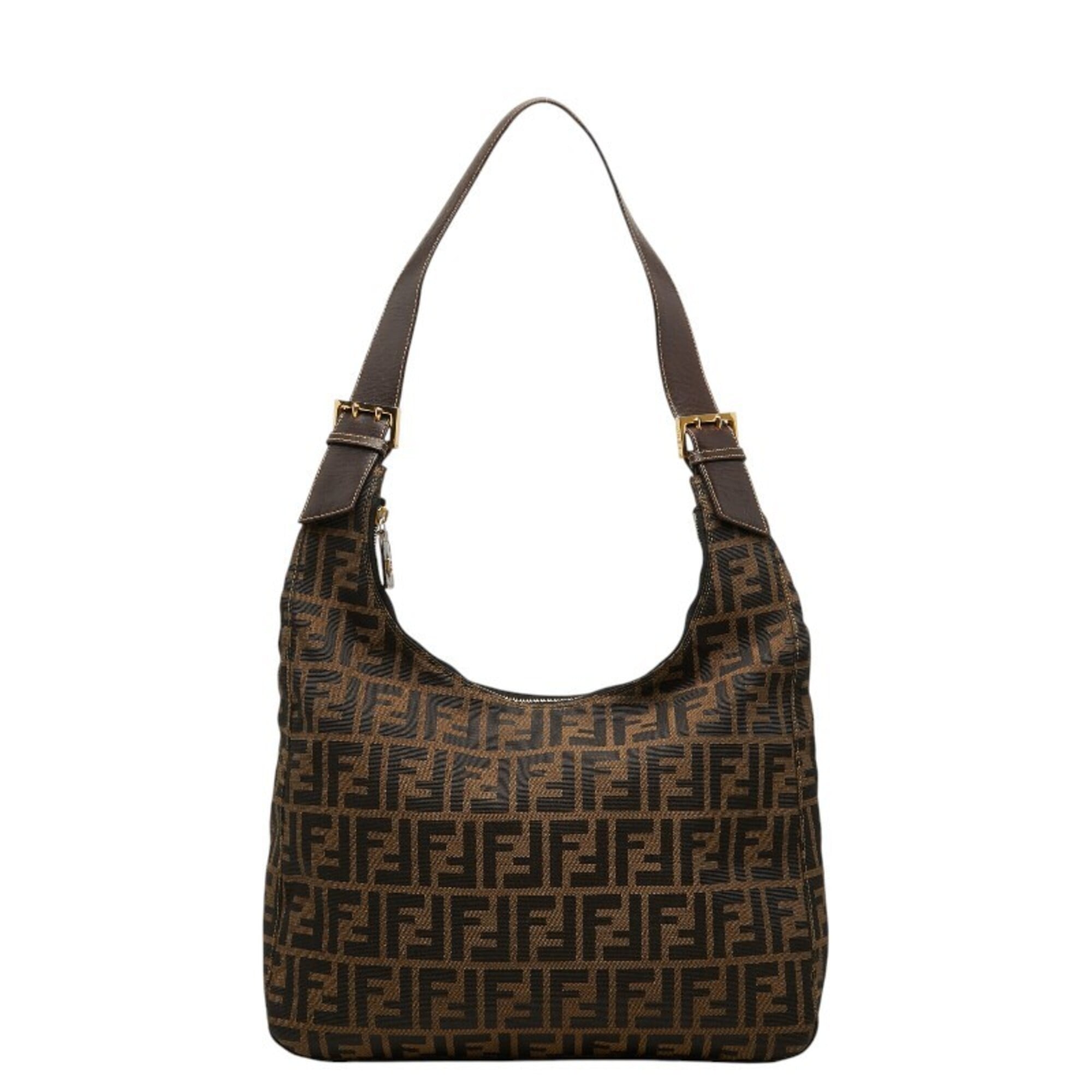 Fendi Zucca Black Brown Canvas Leather Shoulder Bag (Pre-Owned)