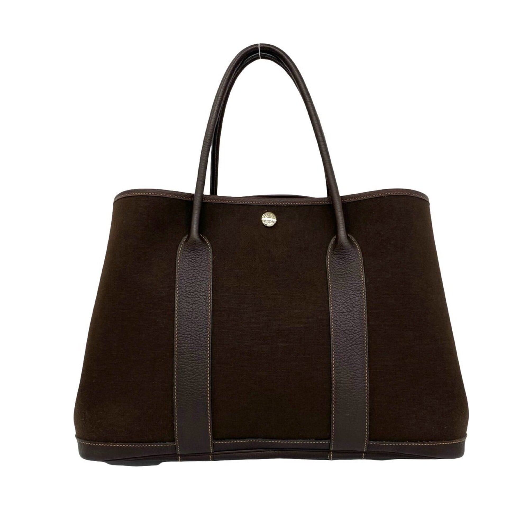Hermes Brown Toile H Buffalo Leather Handbag (Pre-Owned)