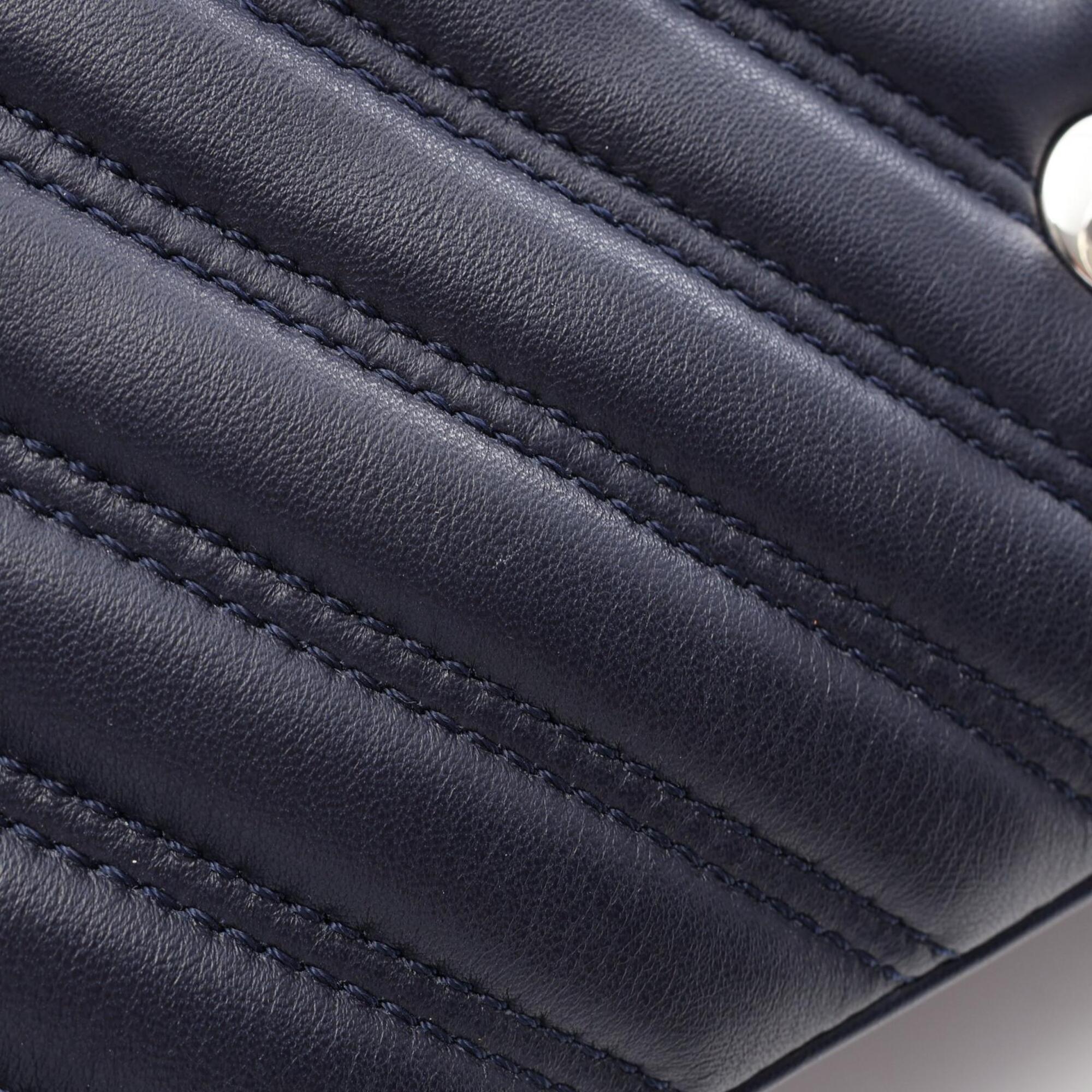 Chanel Navy Leather Handbag Shoulder Bag (Pre-Owned)