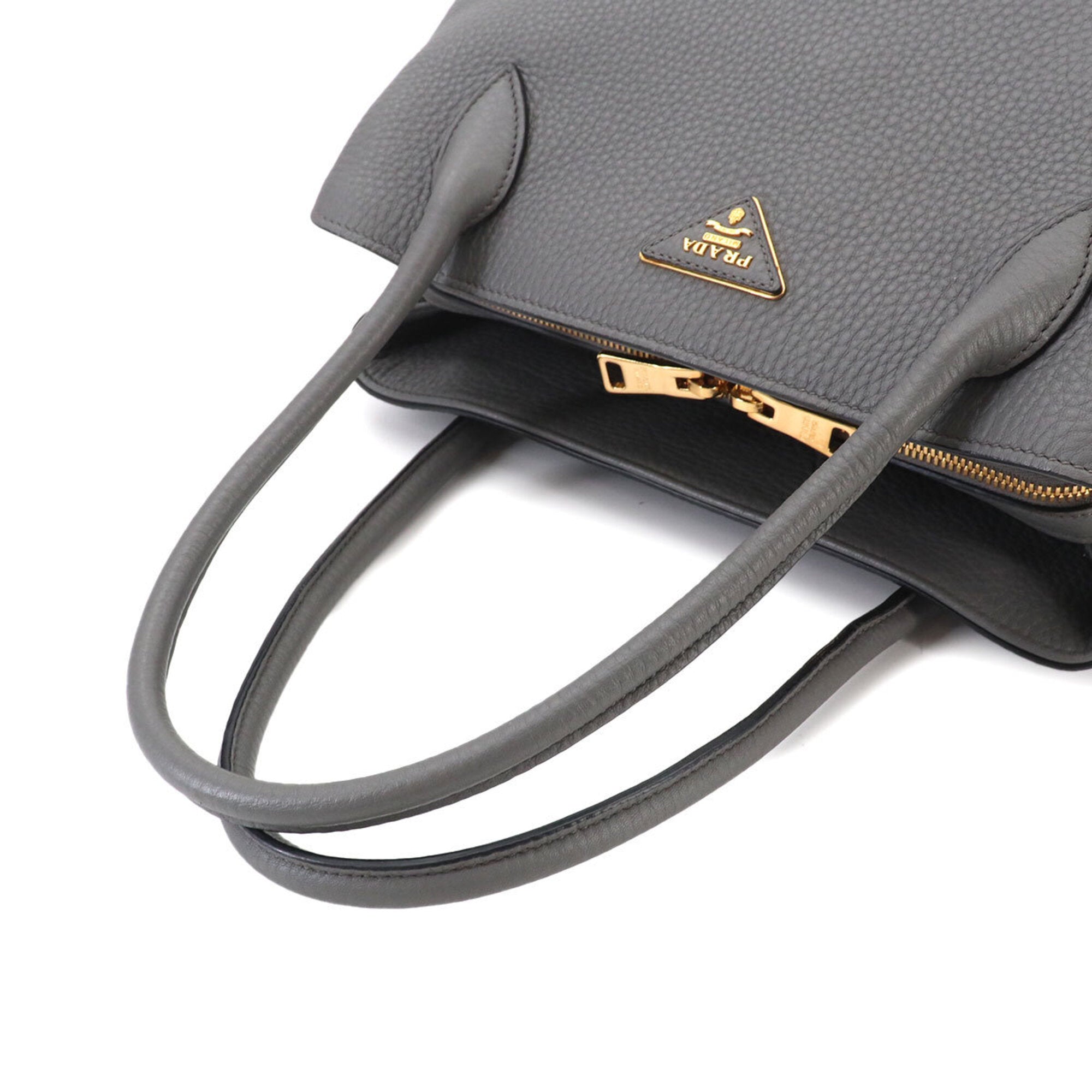 Prada Gray Leather Handbag Shoulder Bag (Pre-Owned)