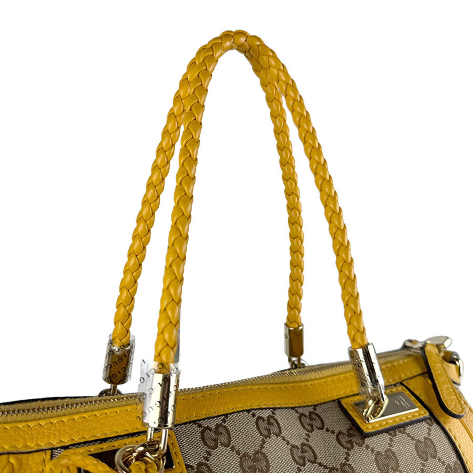 Gucci Brown Yellow Gg Canvas Leather Handbag Shoulder Bag (Pre-Owned)