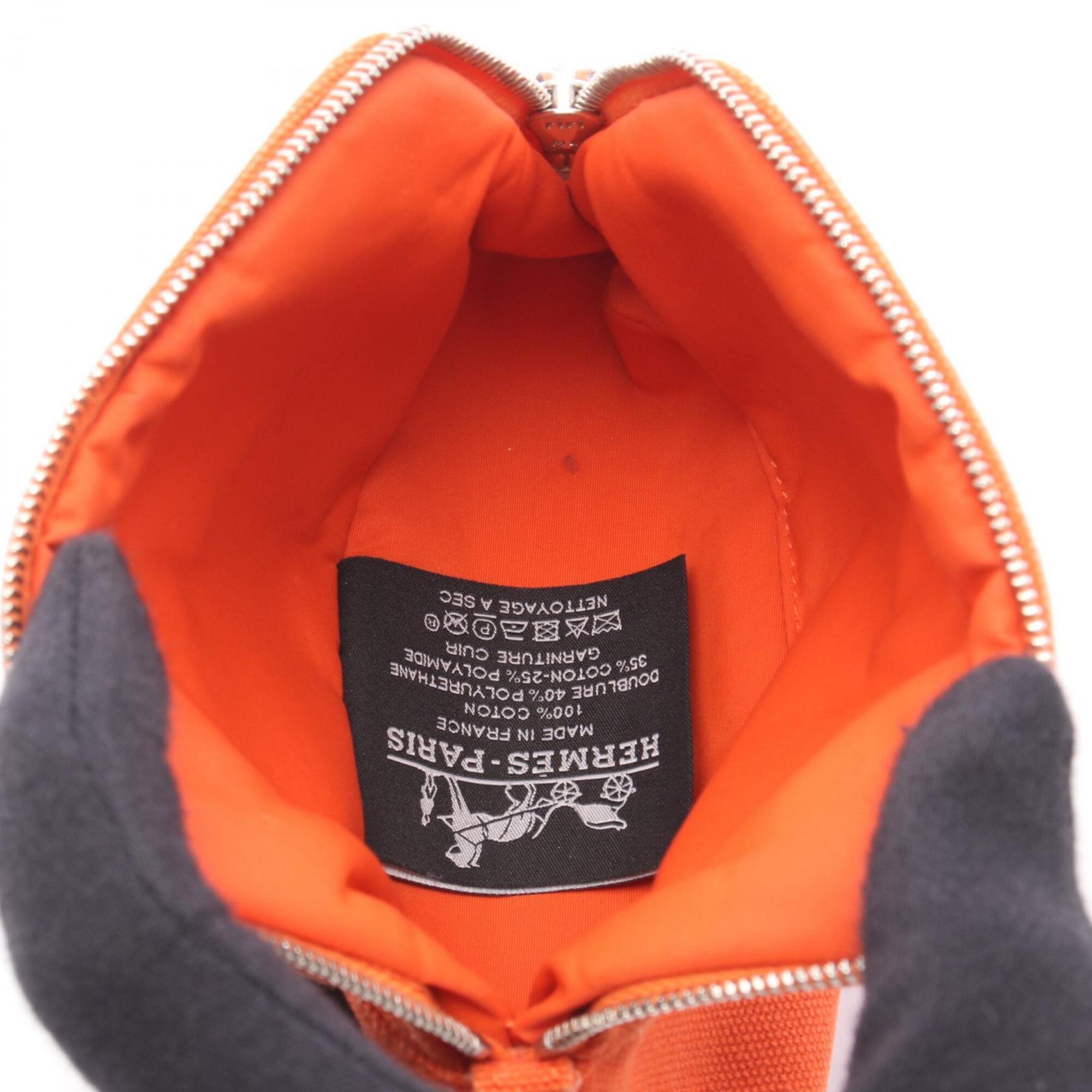 Hermes Brown Orange Canvas Leather Handbag Pouch (Pre-Owned)