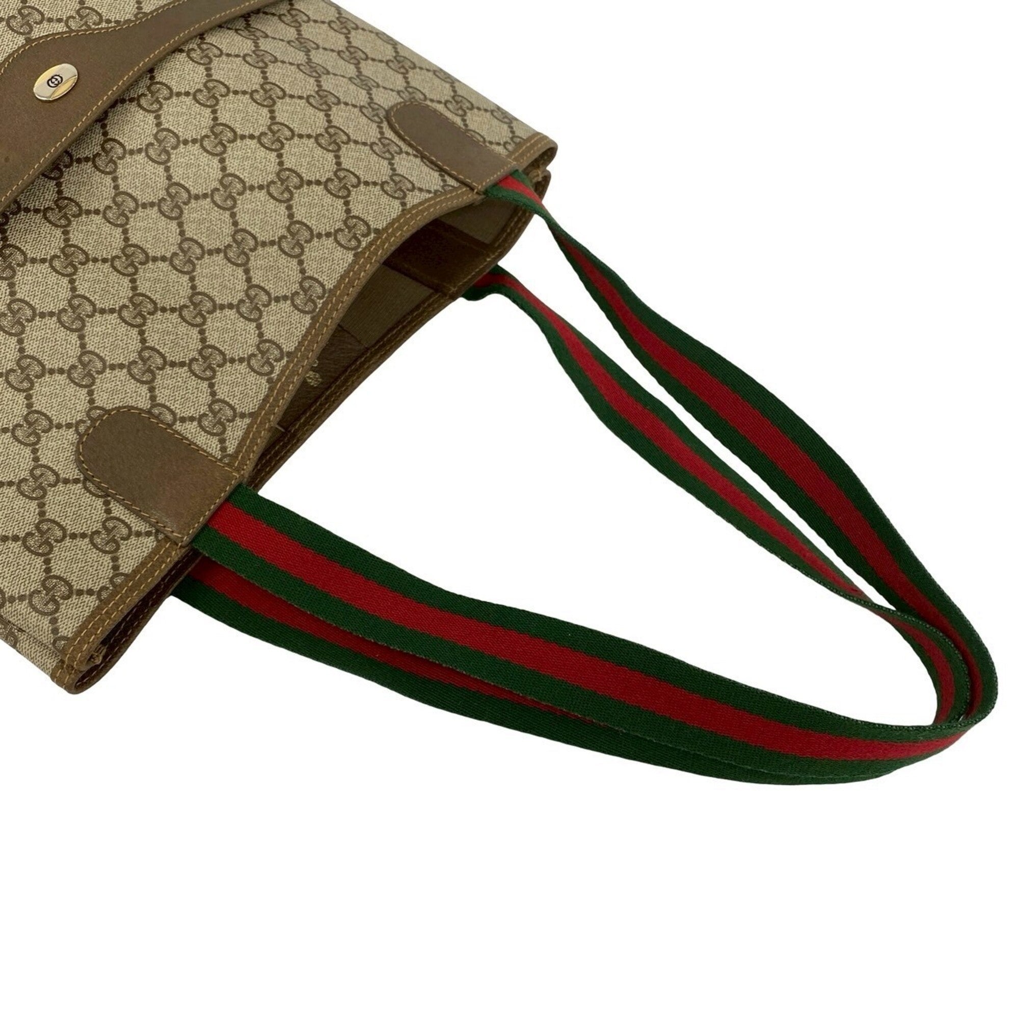 Gucci Brown Green Red Color Leather Pvc Handbag Tote Bag (Pre-Owned)