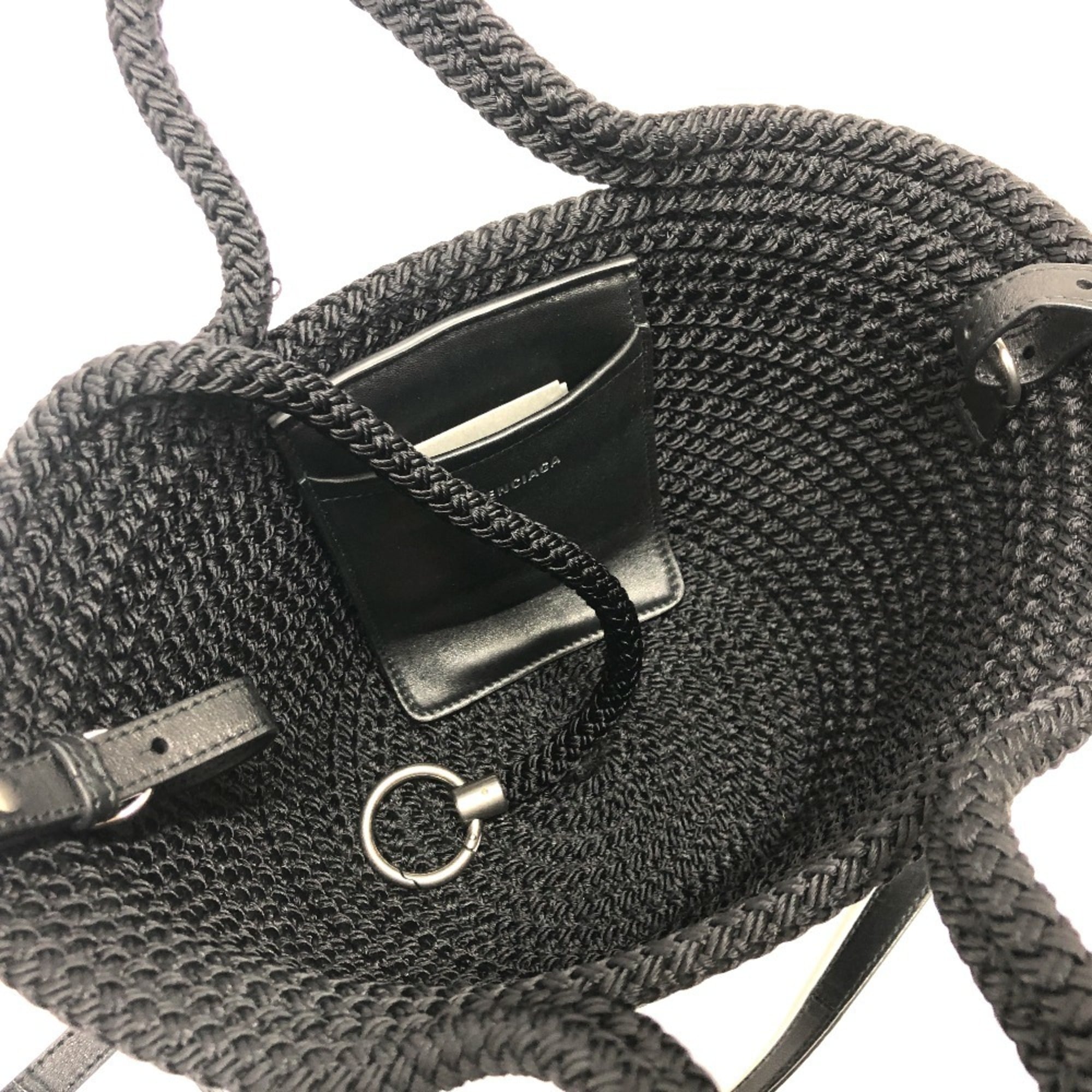 Balenciaga Black Nylon Leather Basket Shoulder Bag (Pre-Owned)