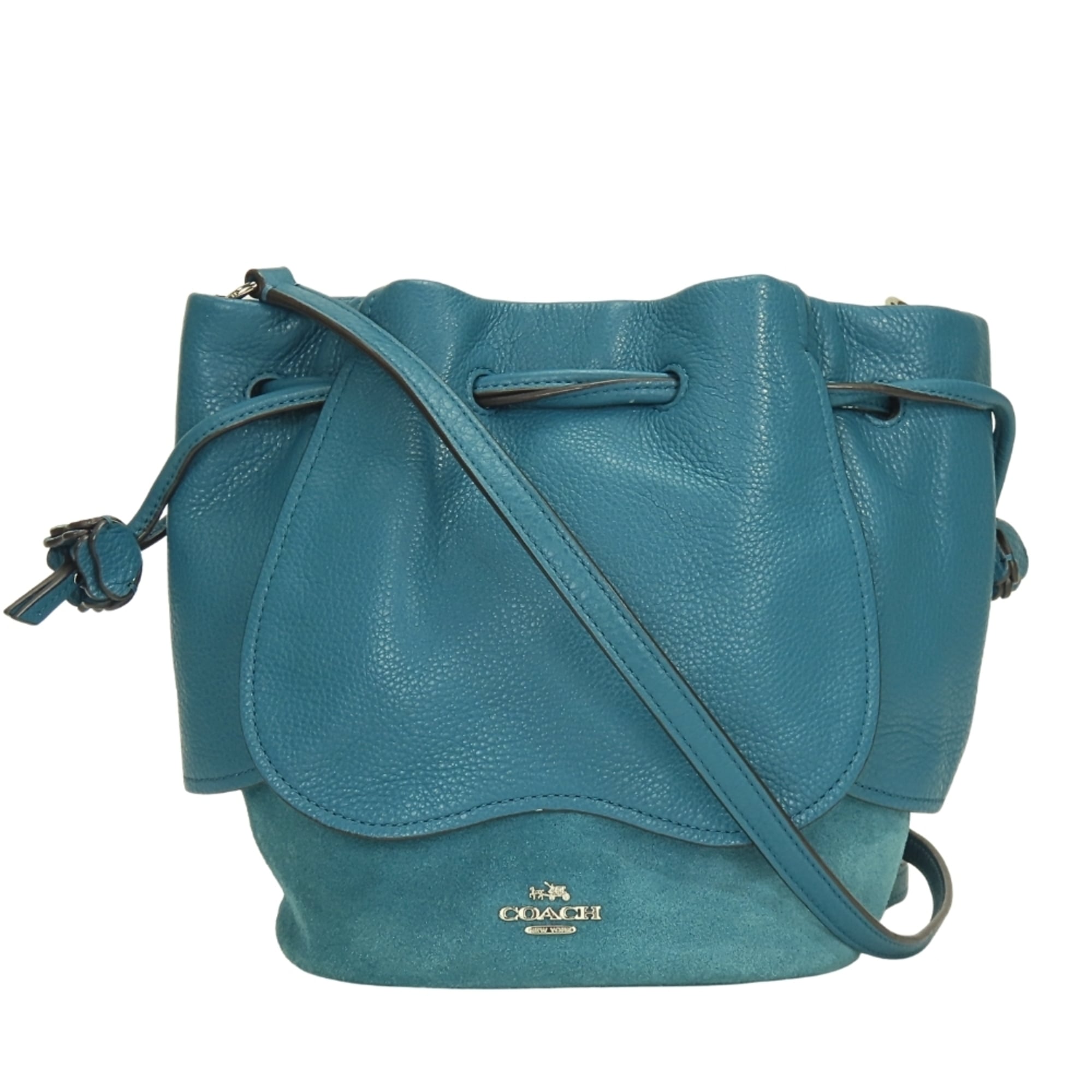 Coach Turquoise Leather Suede Shoulder Bag (Pre-Owned)