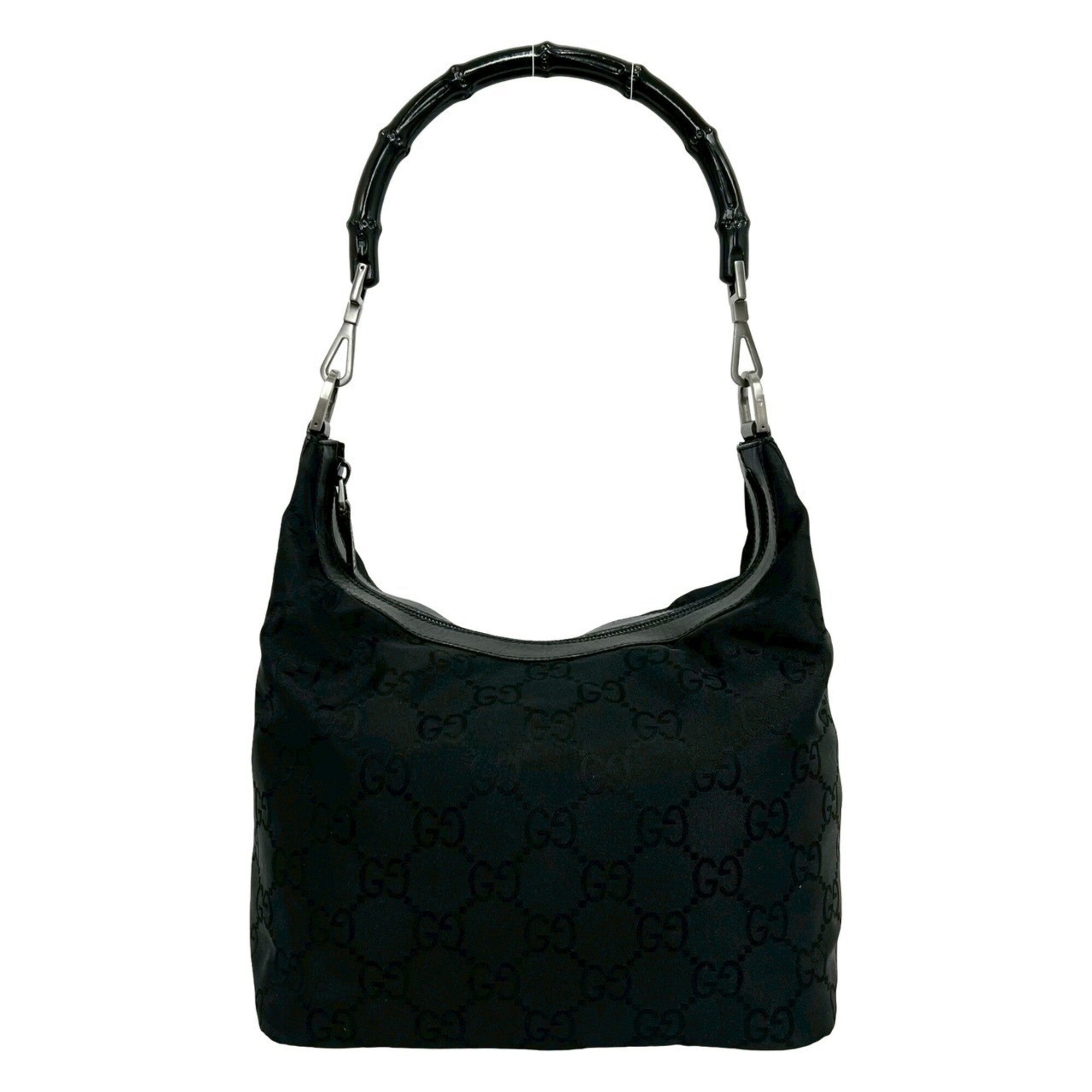 Gucci Black Bamboo Leather Nylon Handbag Shoulder Bag (Pre-Owned)