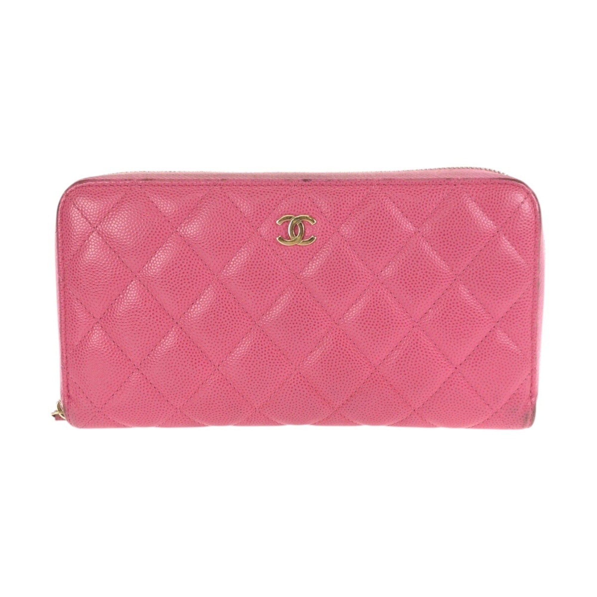 Chanel Pink Grained Calfskin Long Wallet (Bi-Fold) (Pre-Owned)