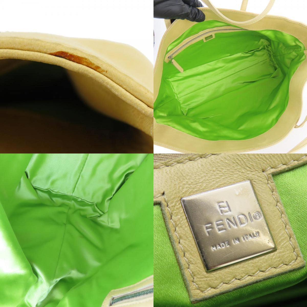 Fendi Beige Pink Green Leather Tote Bag (Pre-Owned)