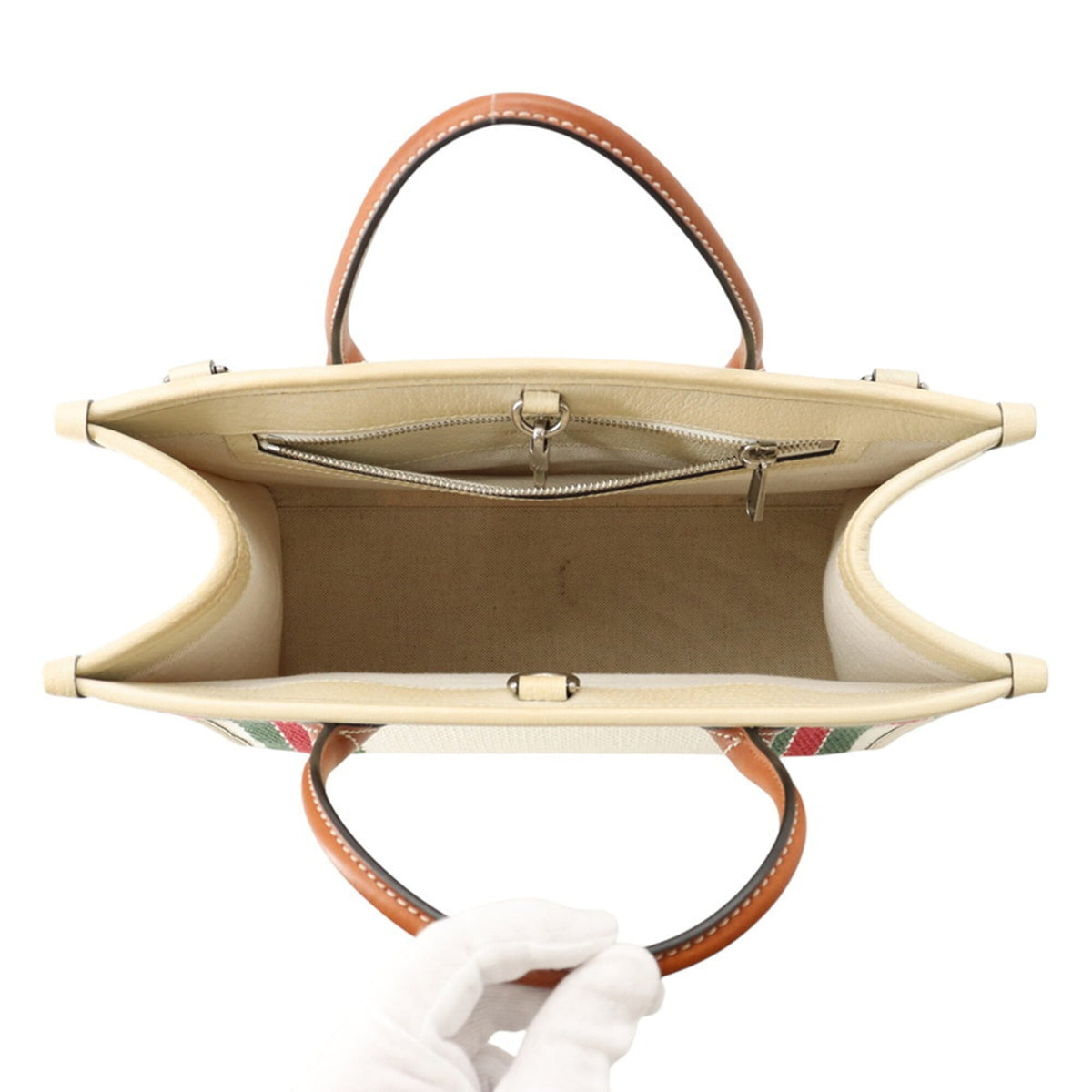 Gucci Multi-Color White Canvas Leather Handbag Tote Bag (Pre-Owned)