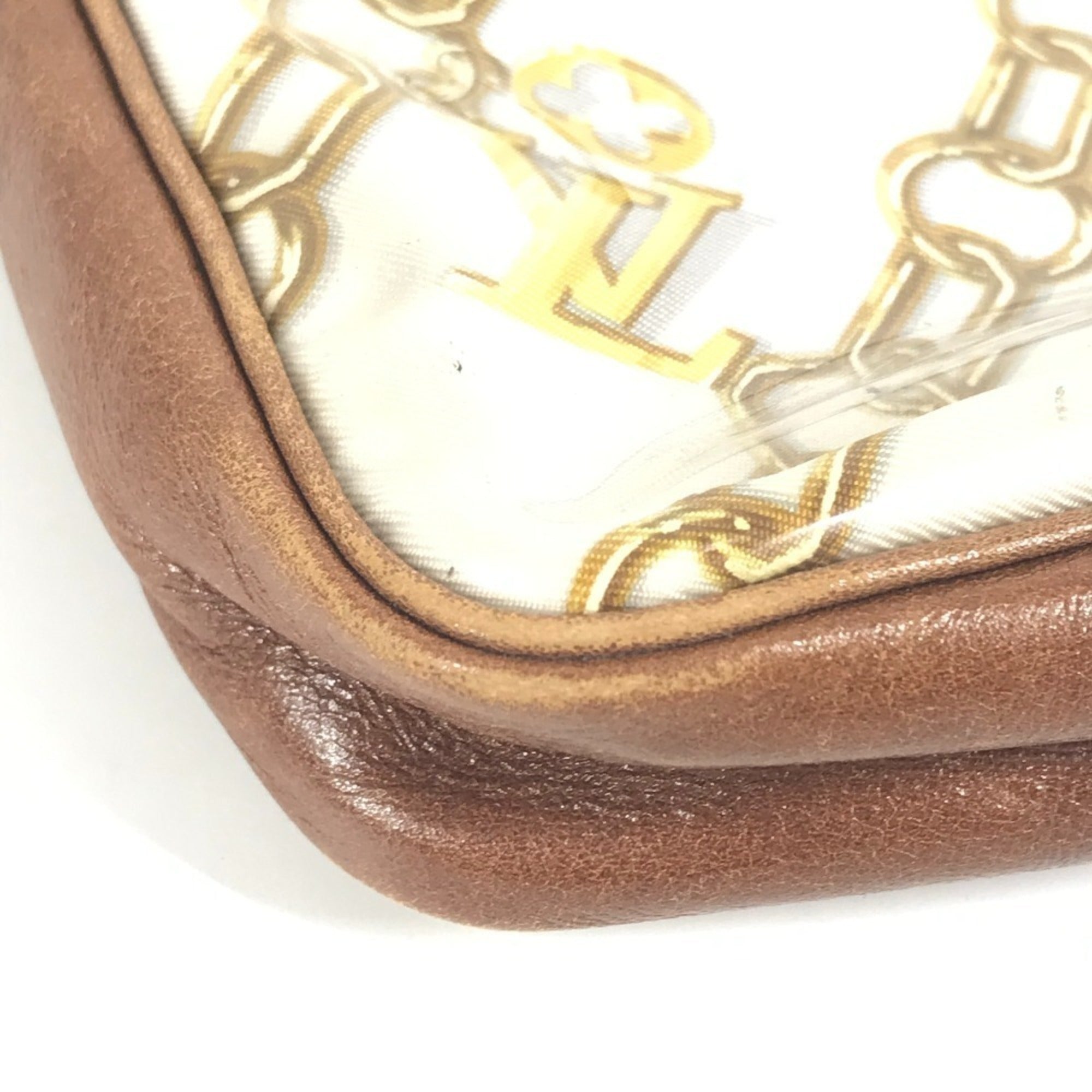 Louis Vuitton Brown White Vinyl Leather Handbag Pouch Shoulder Bag (Pre-Owned)