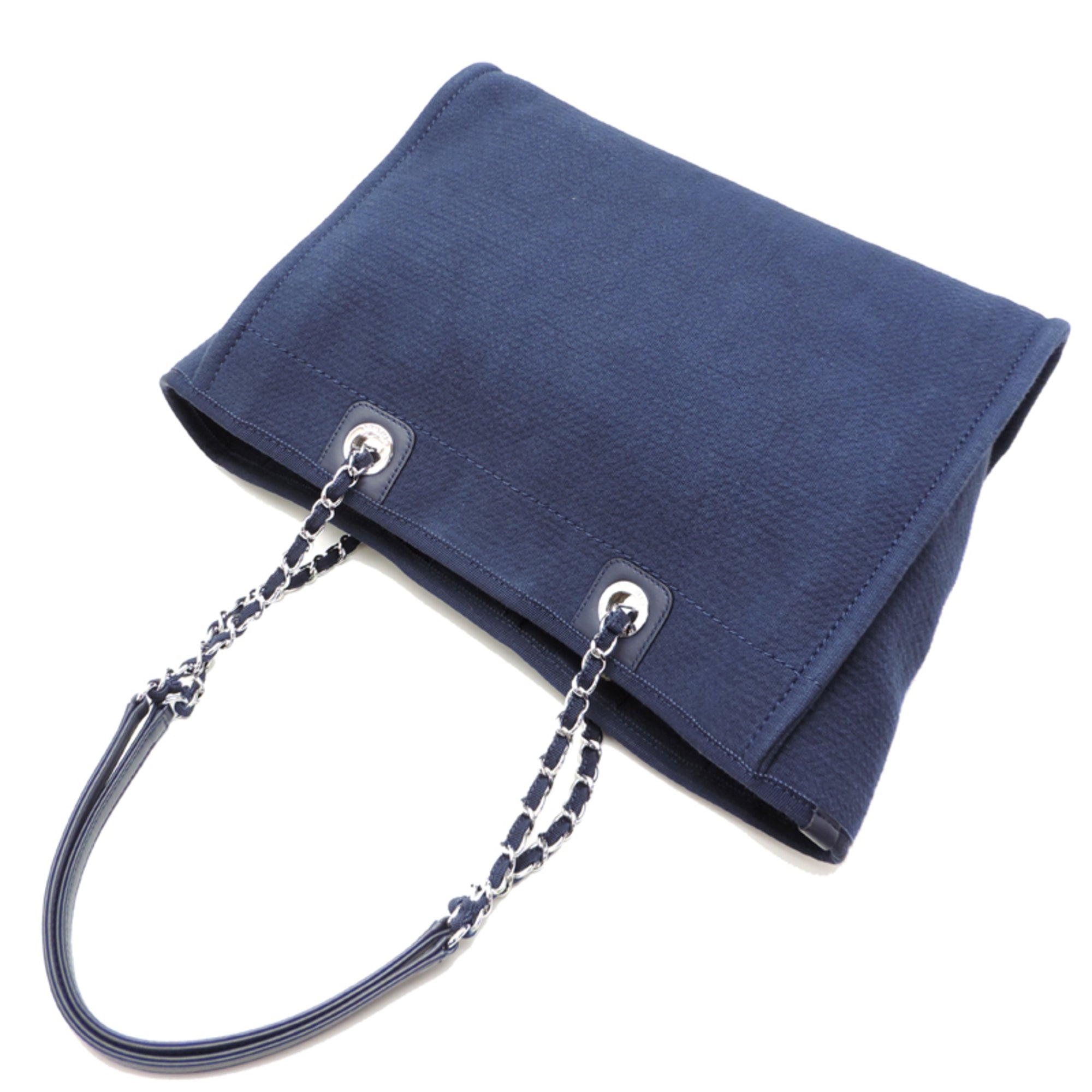Chanel Navy Canvas Leather Pouch Shoulder Bag (Pre-Owned)