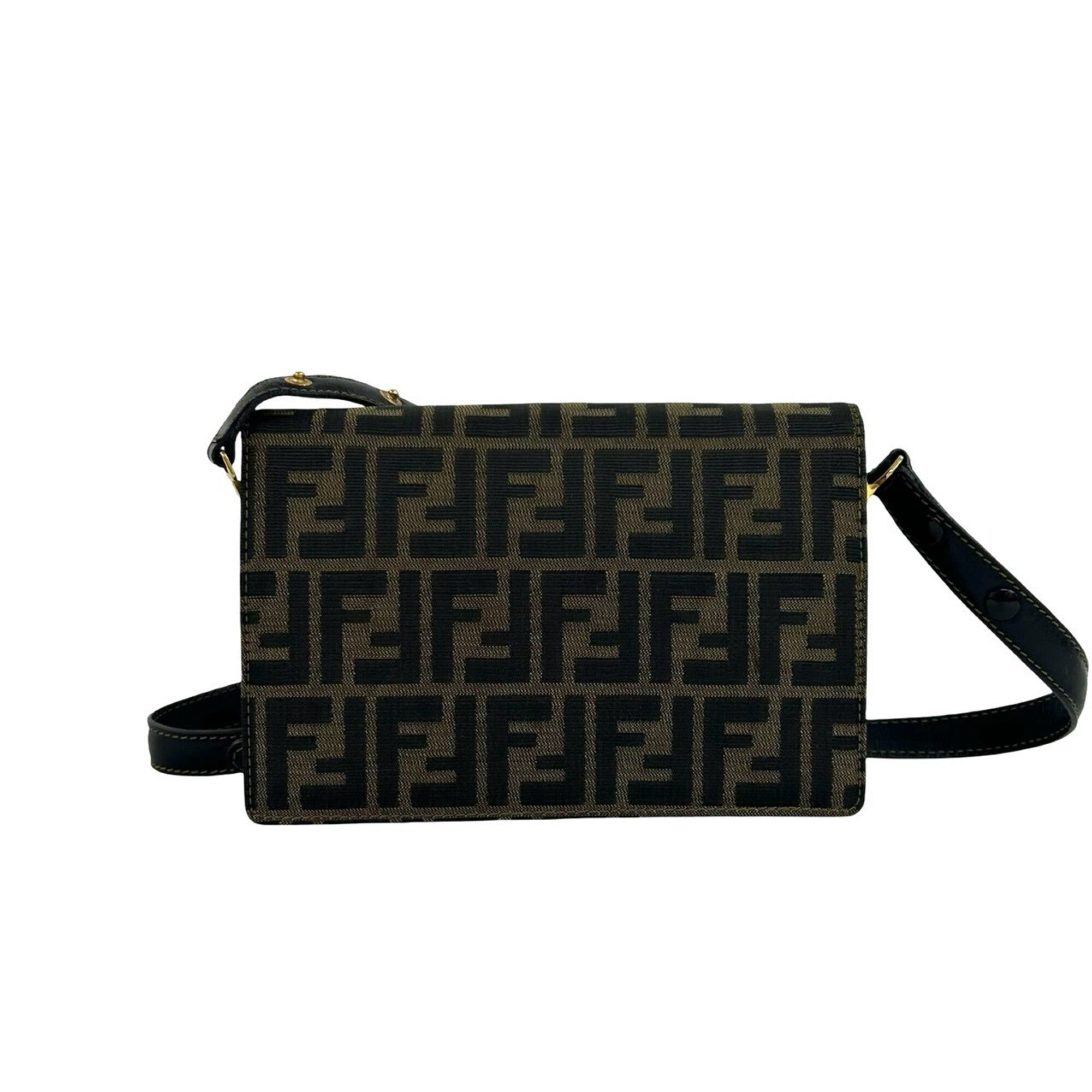 Fendi Black Brown Canvas Leather Pochette Shoulder Bag (Pre-Owned)