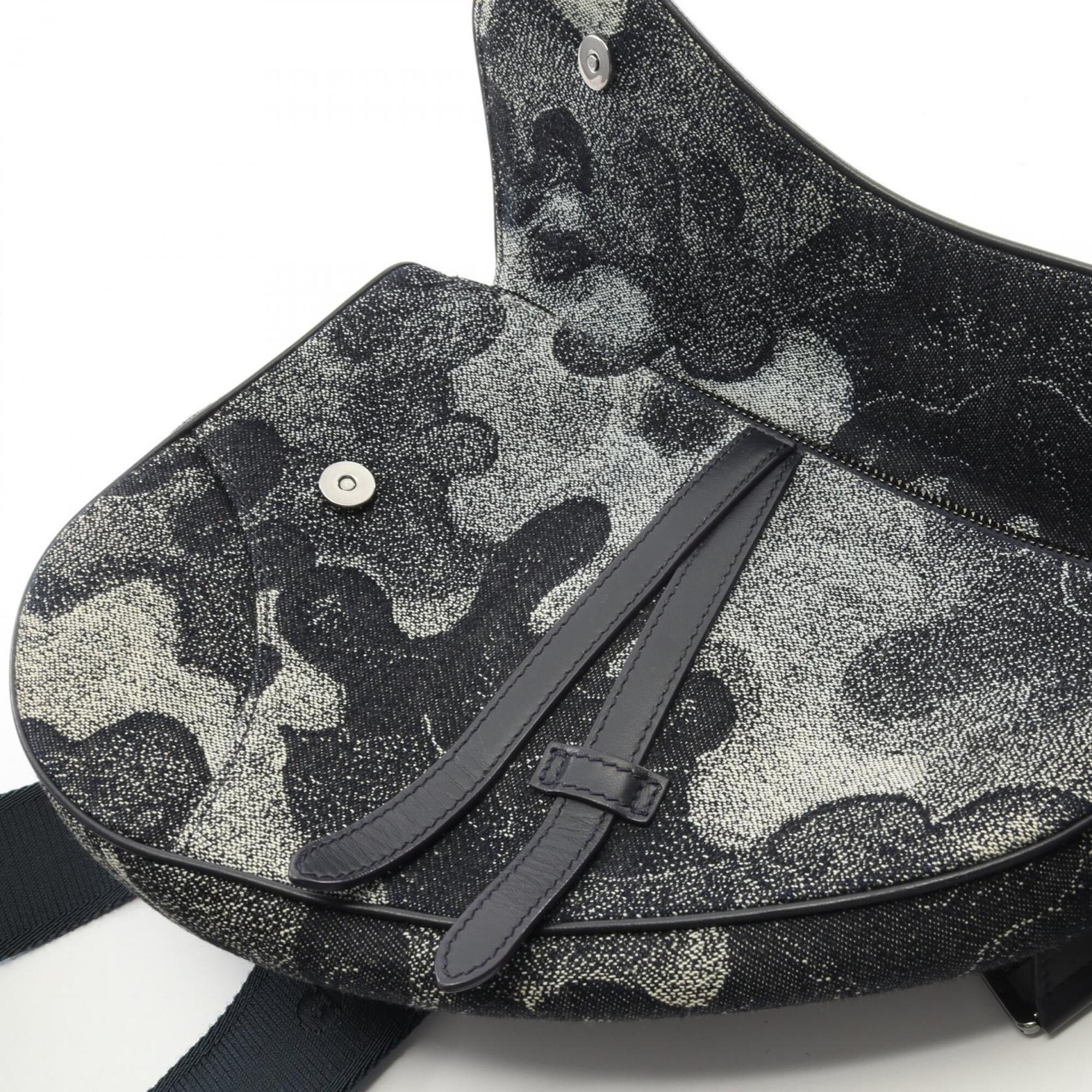 Christian Dior Ivory Navy Canvas Fanny Pack Handbag Saddle Bag (Pre-Owned)
