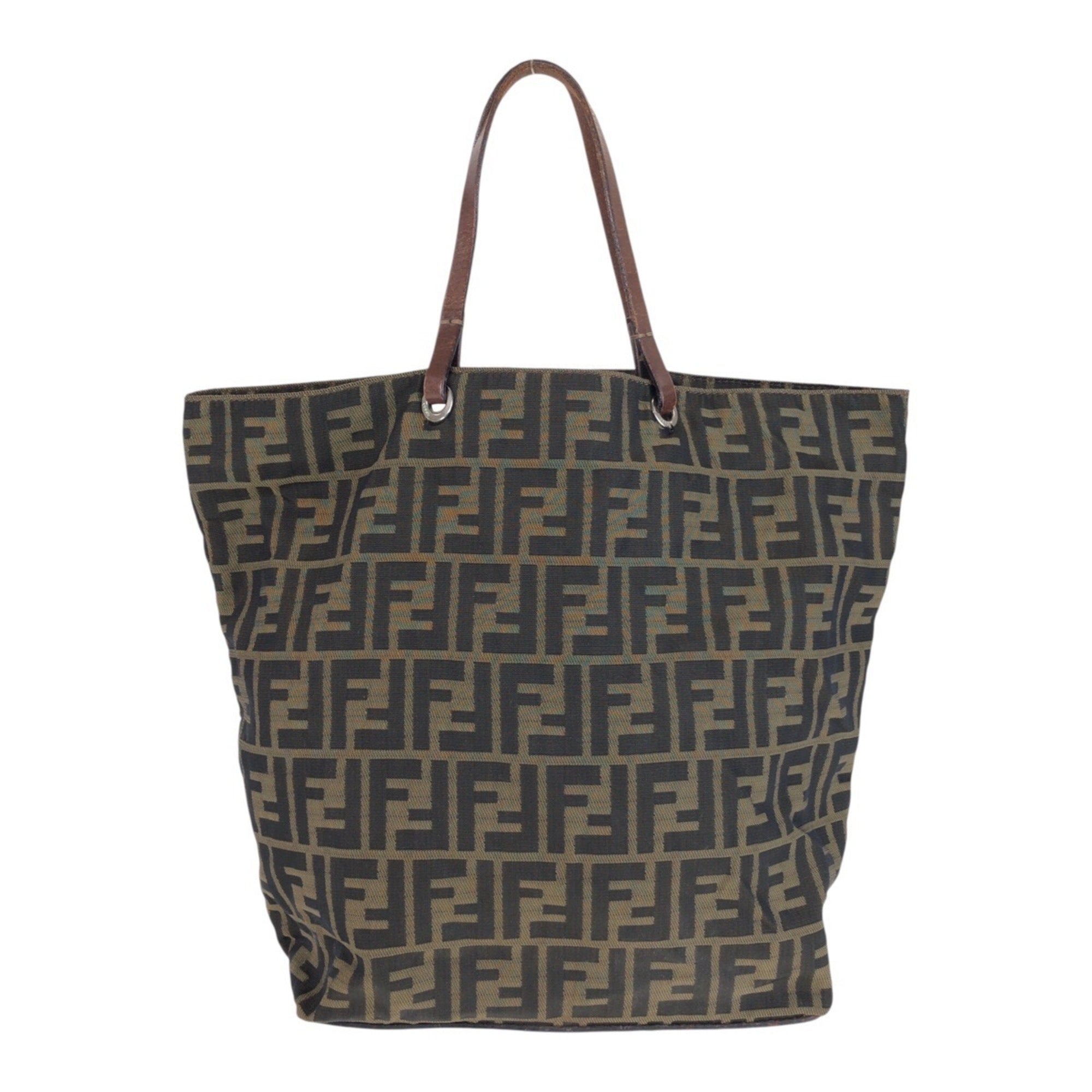 Fendi Brown Zucca Leather Handbag Tote Bag (Pre-Owned)