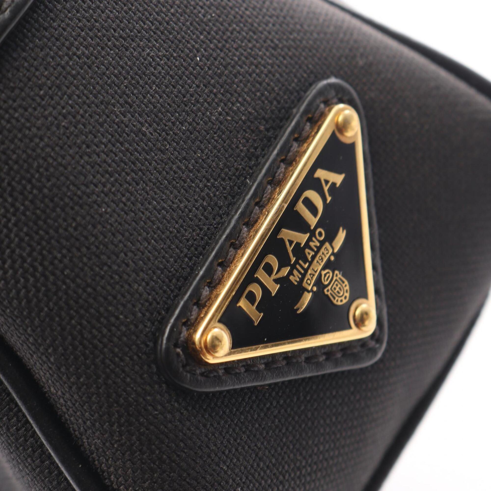Prada Black Canvas Leather Handbag Shoulder Bag (Pre-Owned)