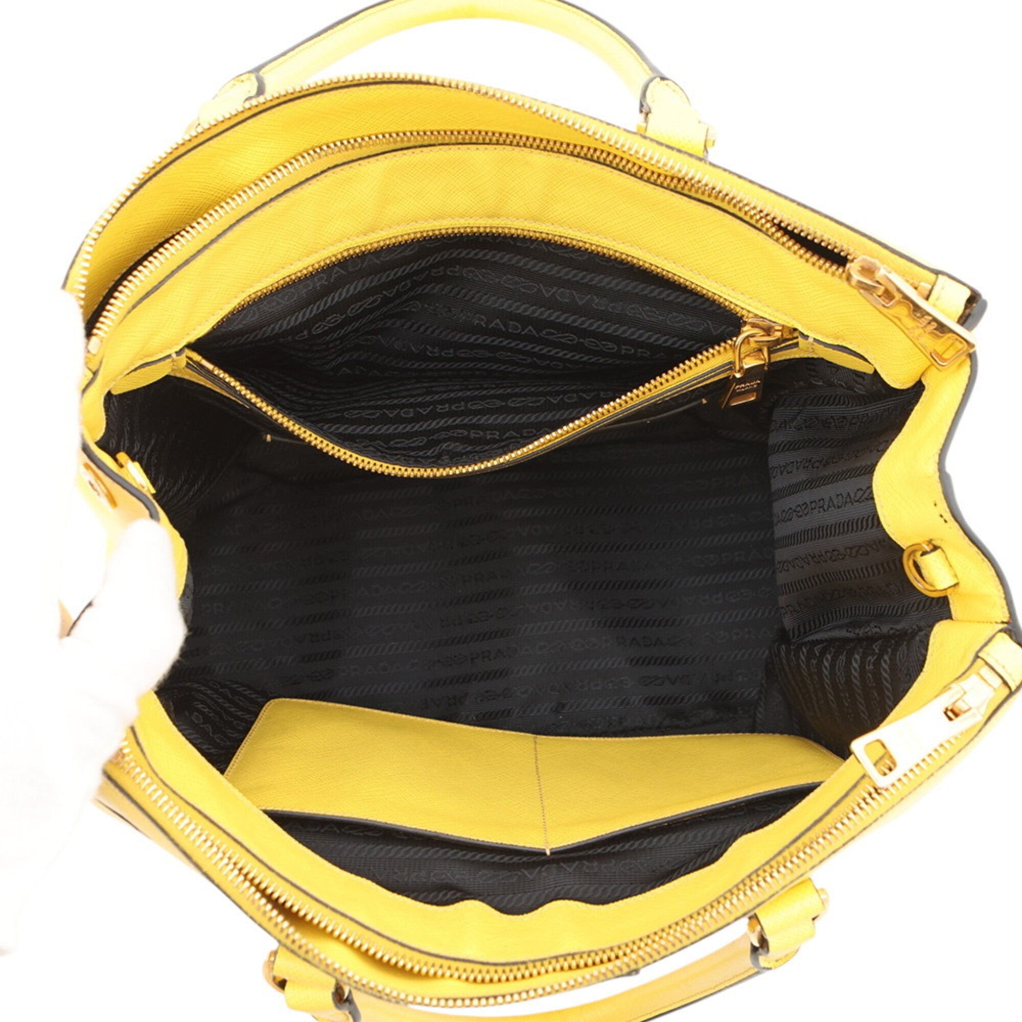 Prada Saffiano Yellow Leather Handbag (Pre-Owned)