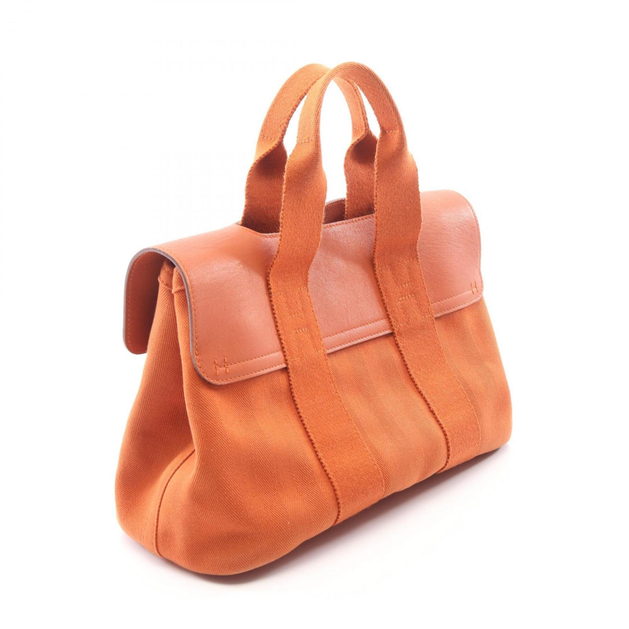 Hermes Orange Potiron Toile Chevron Leather Handbag (Pre-Owned)