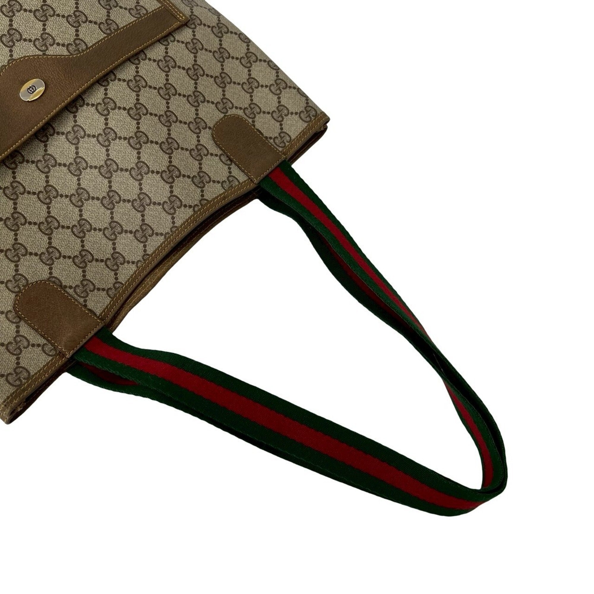 Gucci Brown Green Red Color Leather Pvc Shoulder Bag Tote Bag (Pre-Owned)