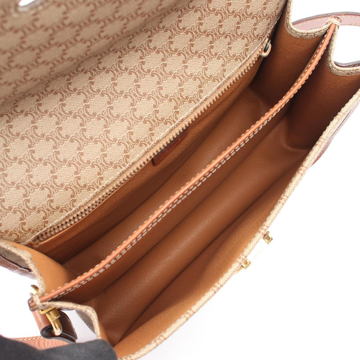 Celine Beige Brown Coated Canvas Leather Handbag Shoulder Bag (Pre-Owned)